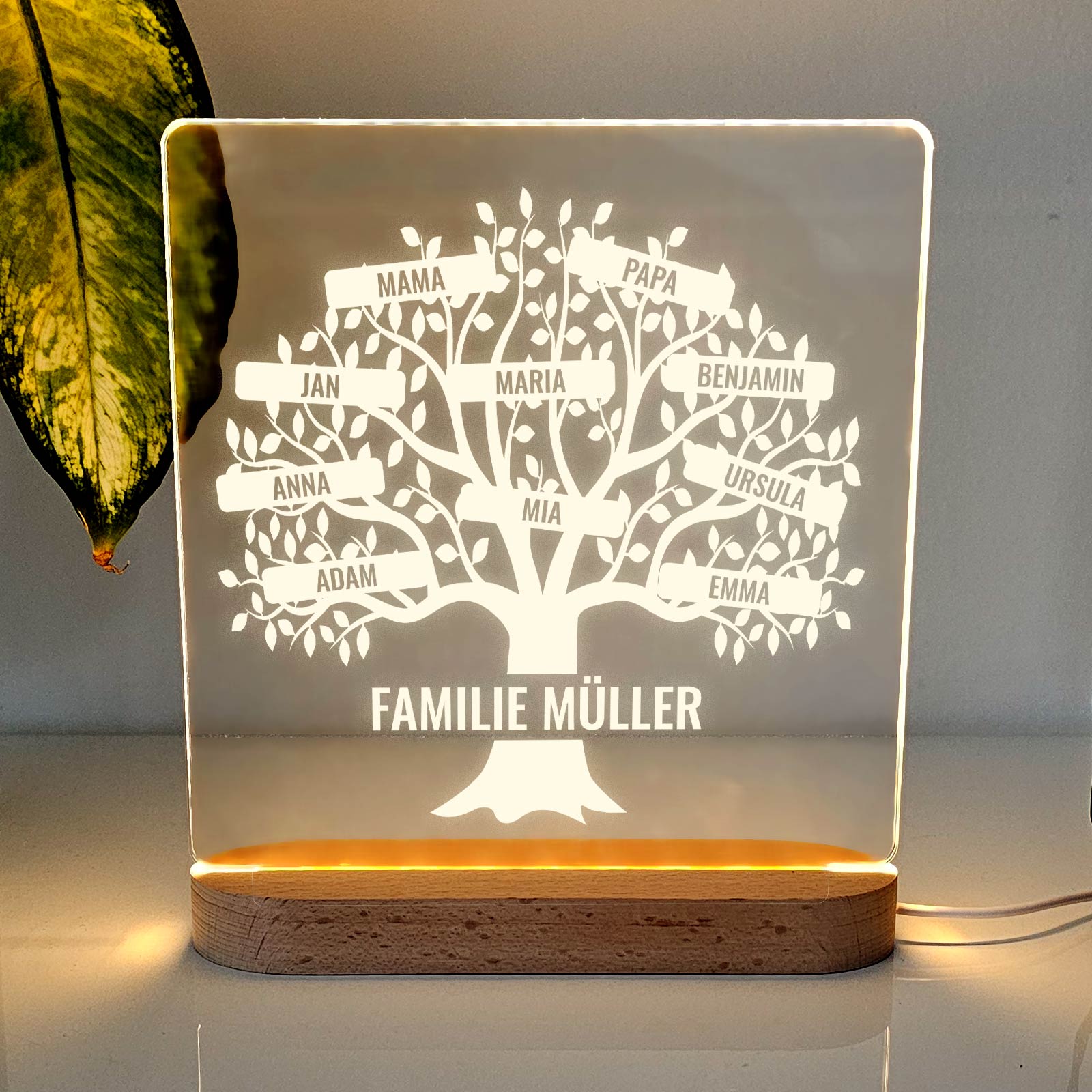 Familienbaum-LED-Lampe mit allen Namen