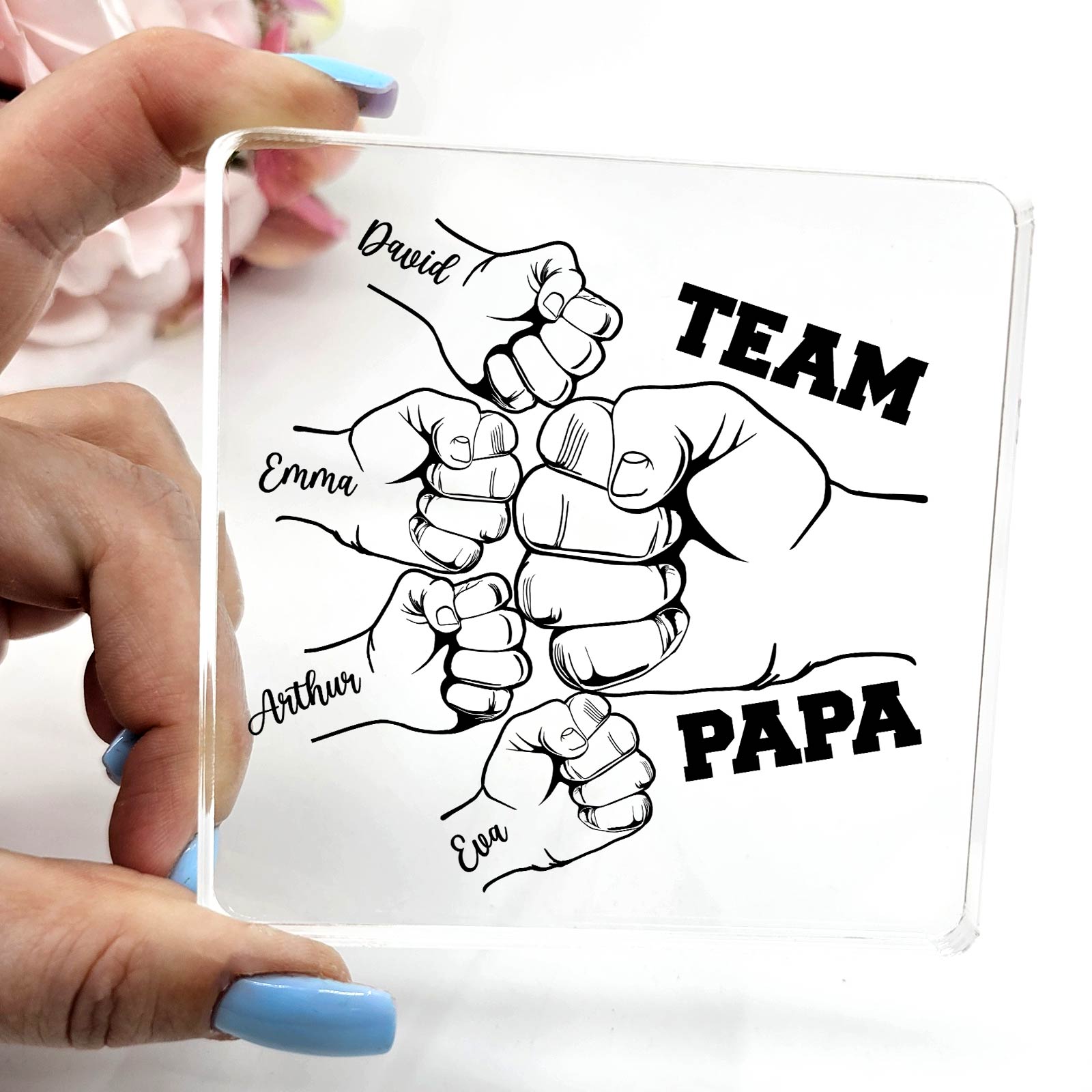 „Team Papa“ Fistbump-Plakette mit Kindernamen – Geschenk für Väter