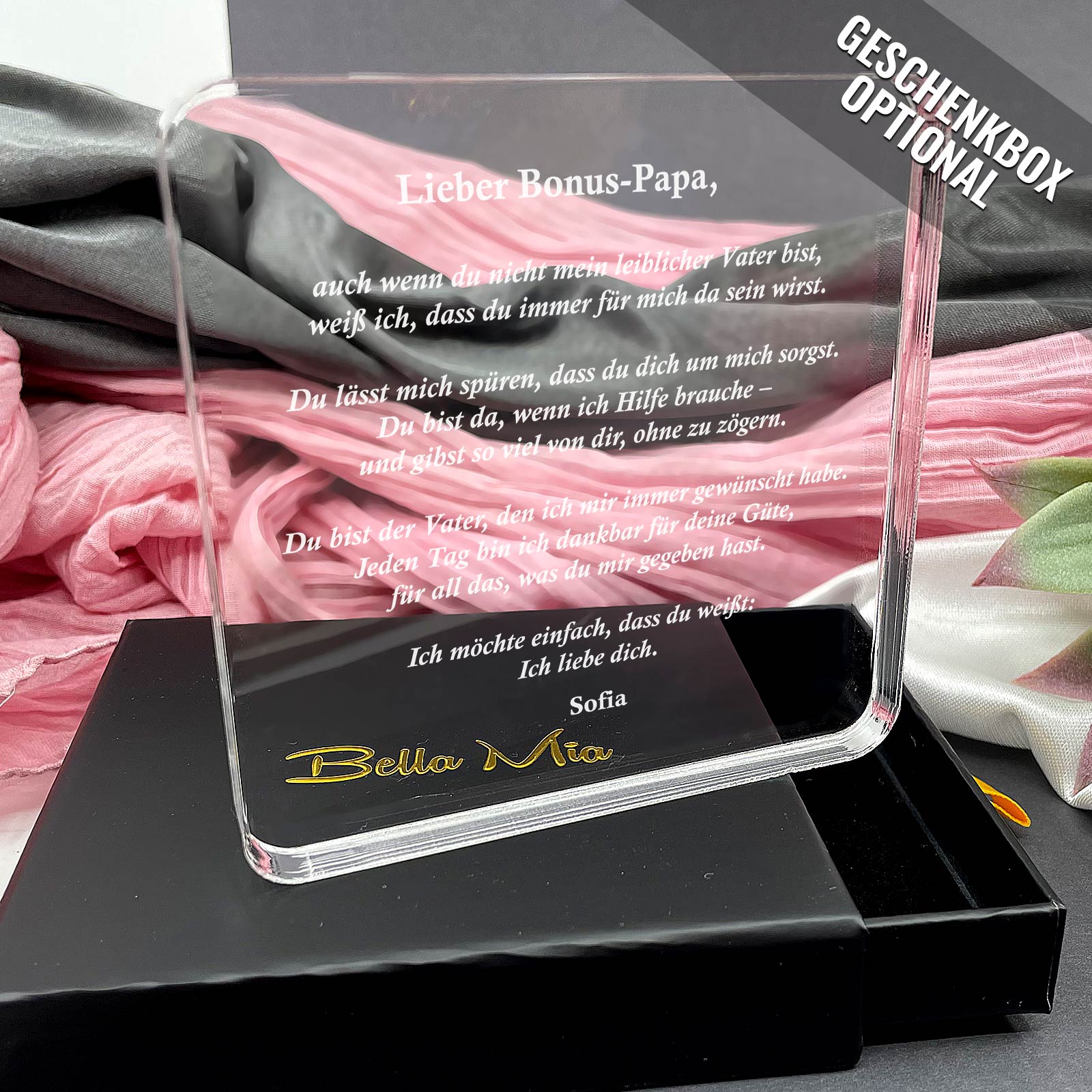 Geschenk für Bonus-Papa: Emotionale Plexiglas-Plakette mit Widmung