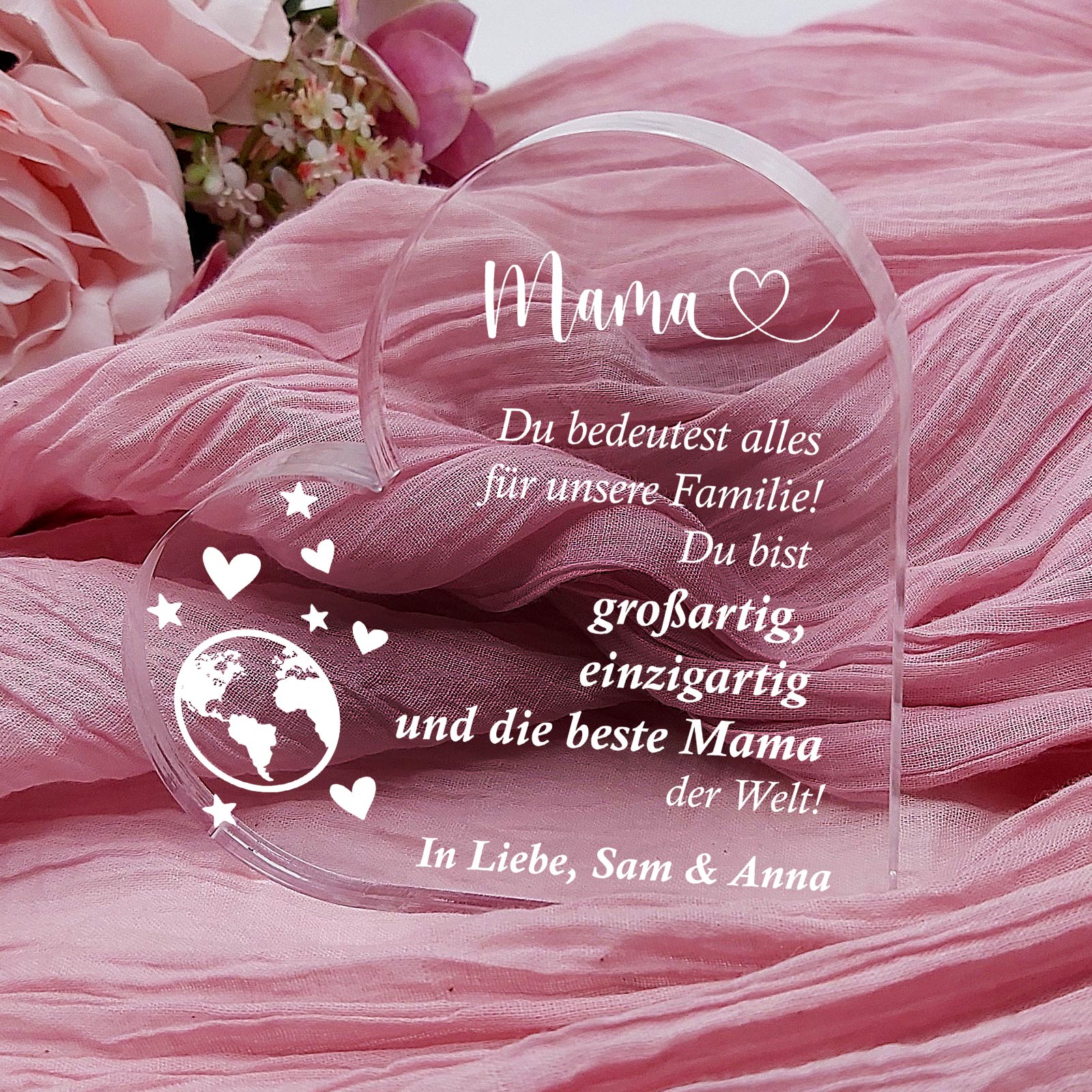 Du bedeutest alles für unsere Familie – Plexiglasherz