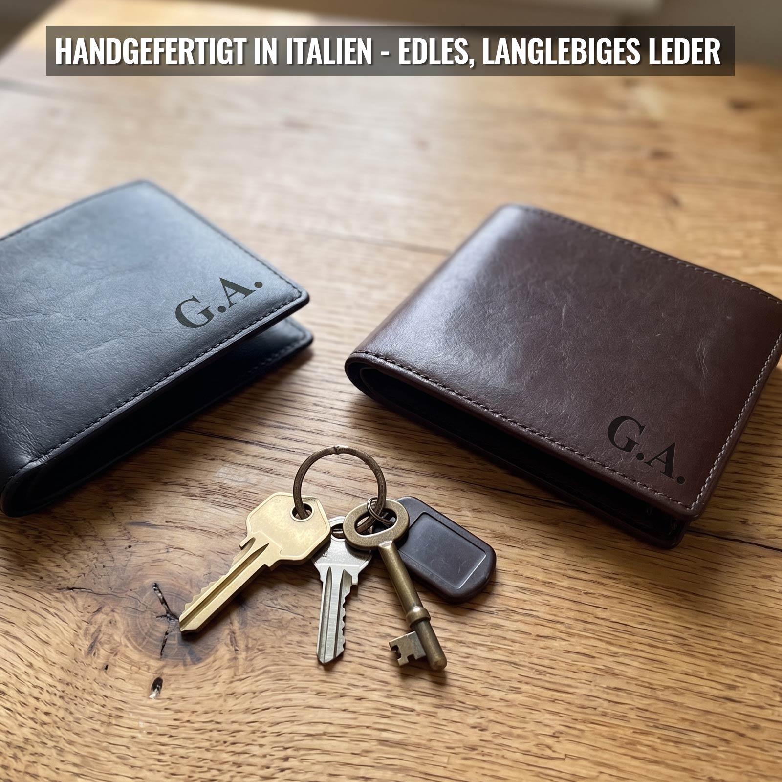 Gravierte Ledergeldbörse mit Initialen