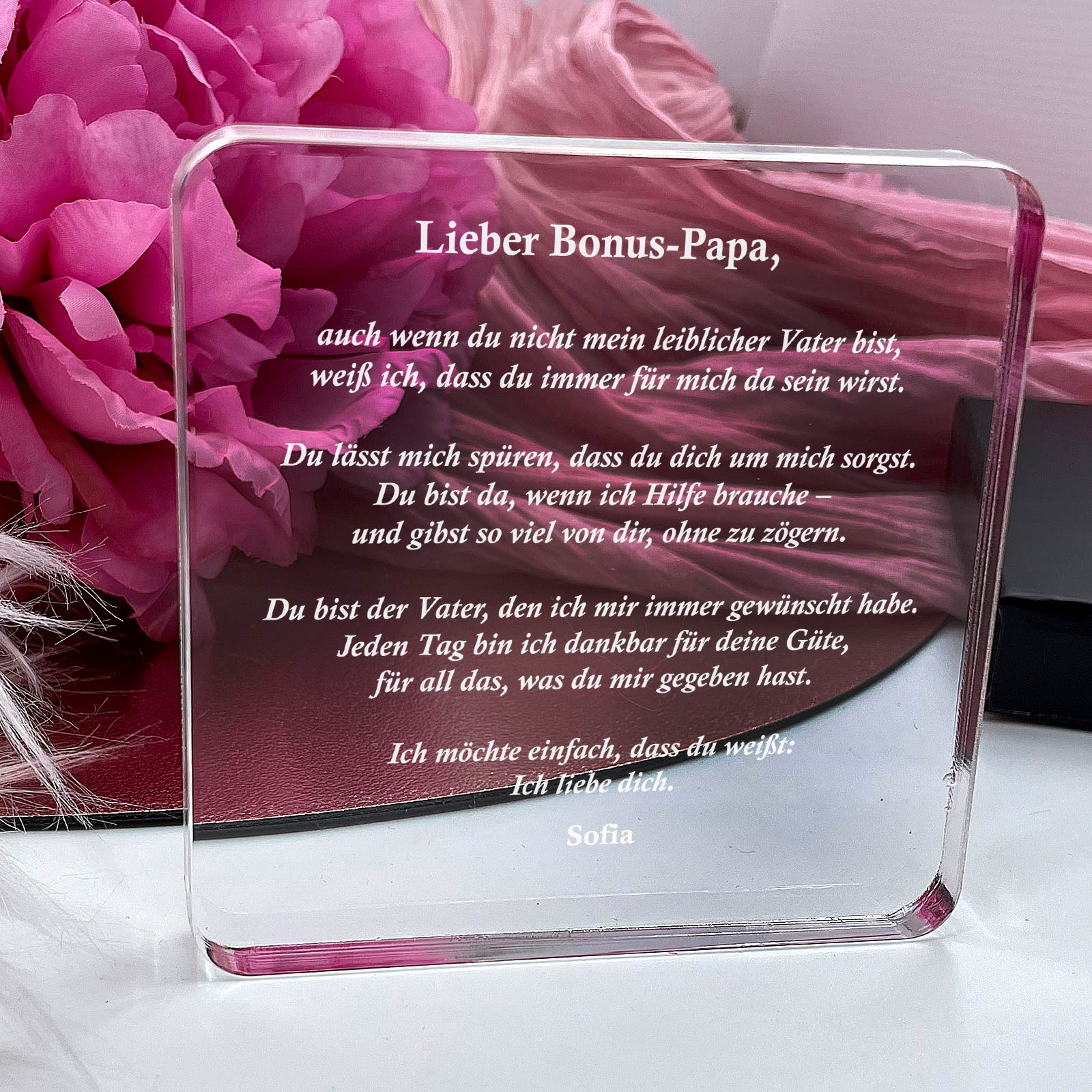 Geschenk für Bonus-Papa: Emotionale Plexiglas-Plakette mit Widmung