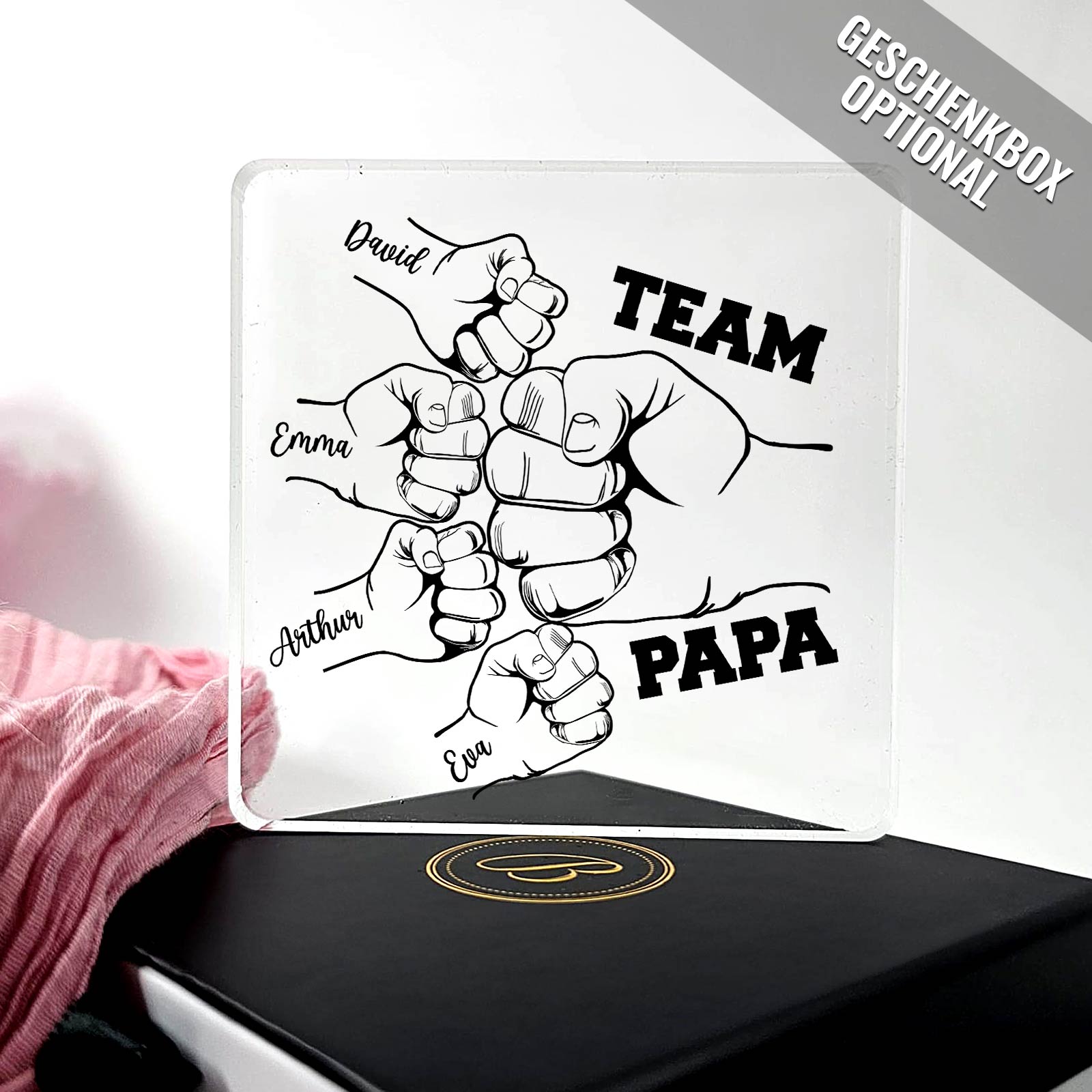 „Team Papa“ Fistbump-Plakette mit Kindernamen – Geschenk für Väter