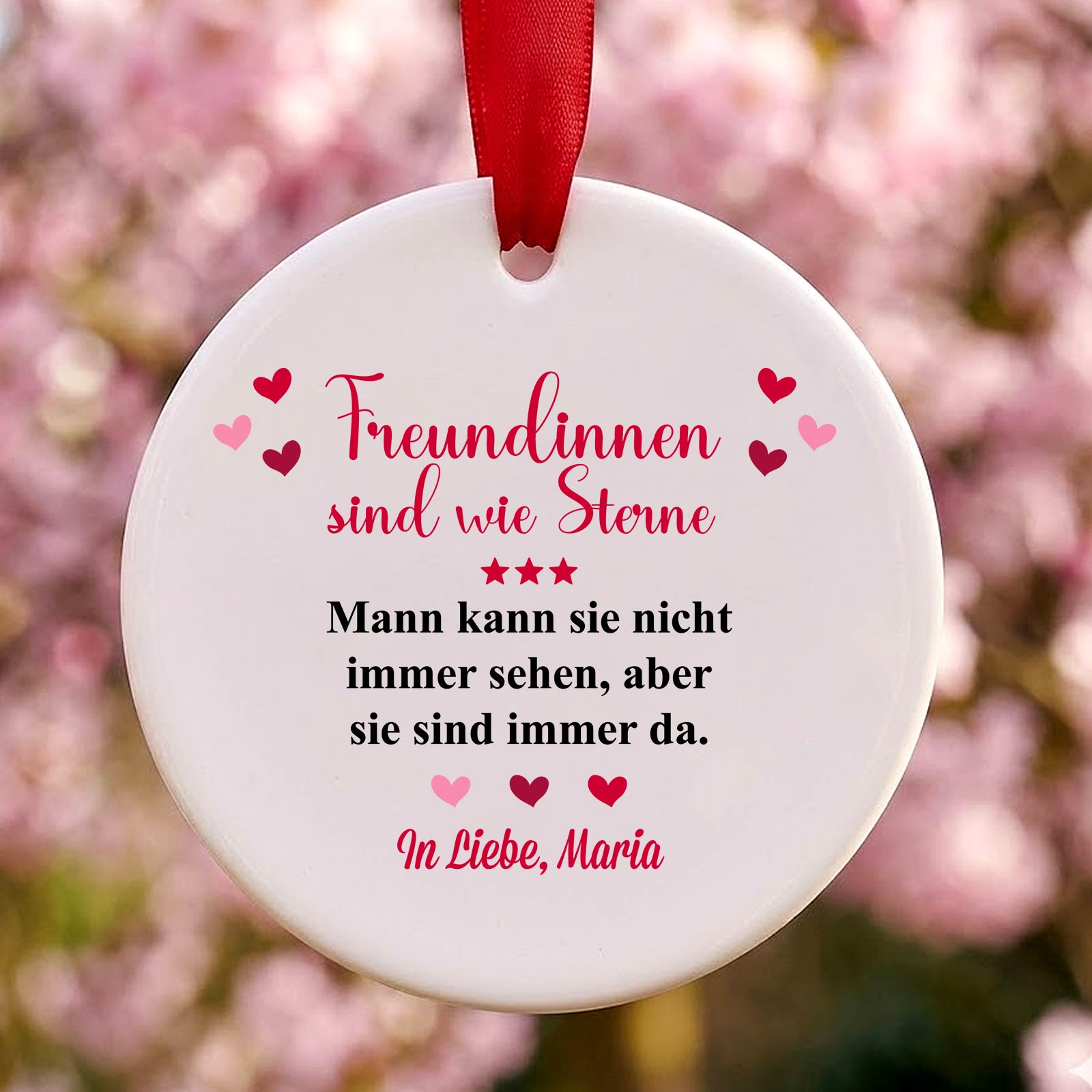 Freundinnen sind wie Sterne - Weihnachtskugel aus Keramik