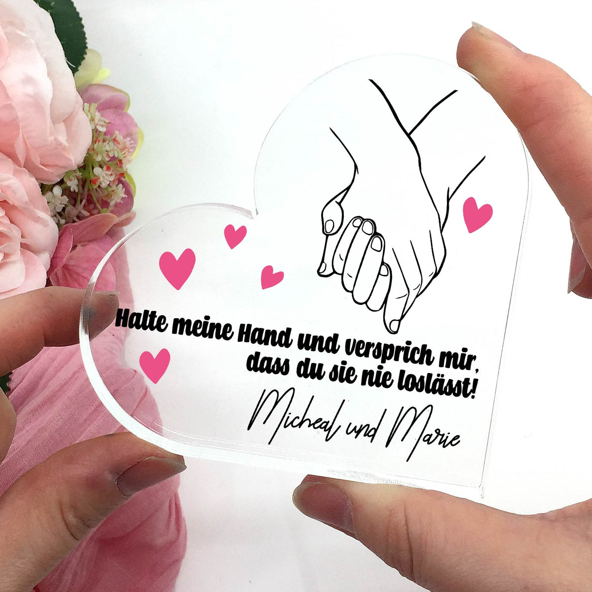 Halte meine Hand – Herz aus Plexiglas