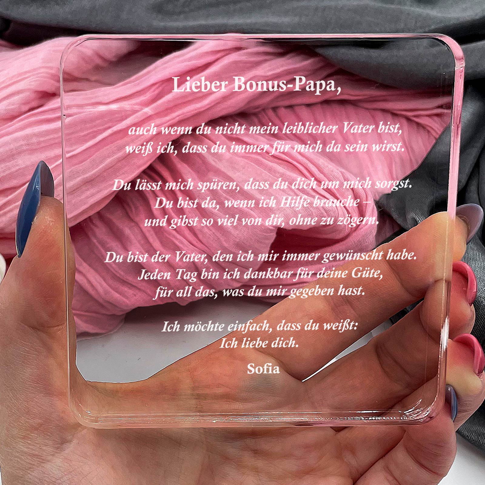 Geschenk für Bonus-Papa: Emotionale Plexiglas-Plakette mit Widmung