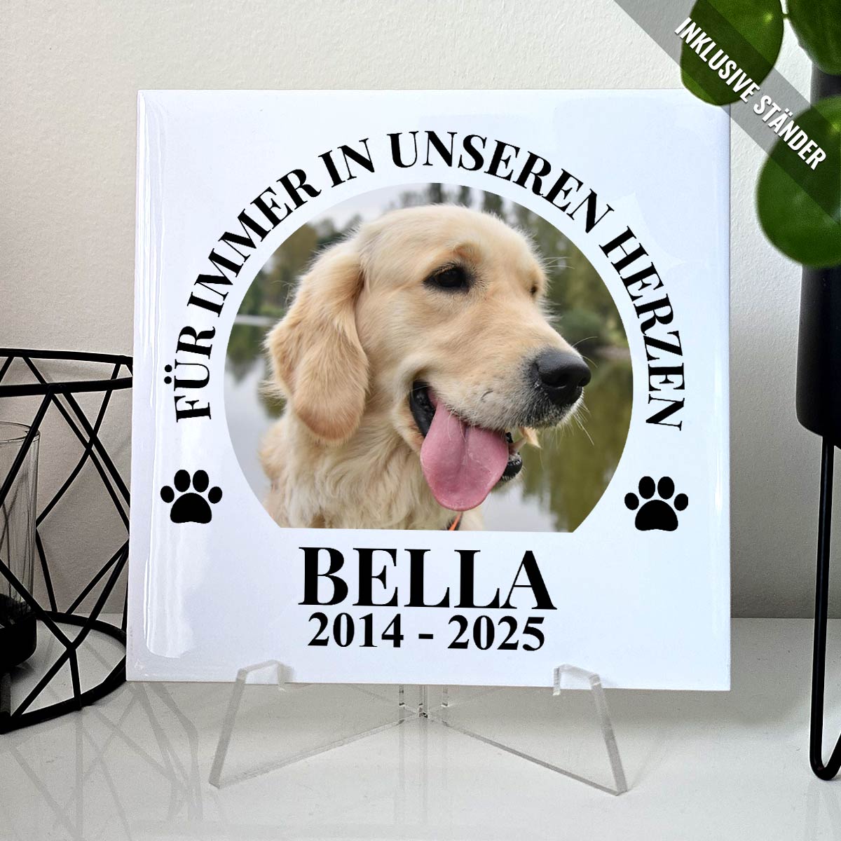 in unseren Herzen - Keramikkachel für Hund / Katze