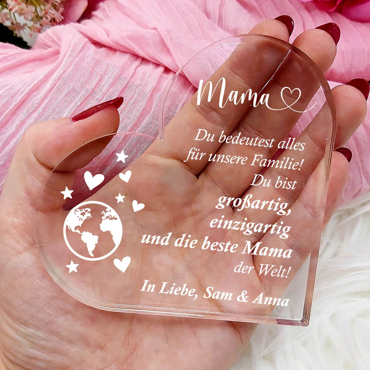 Du bedeutest alles für unsere Familie – Plexiglasherz