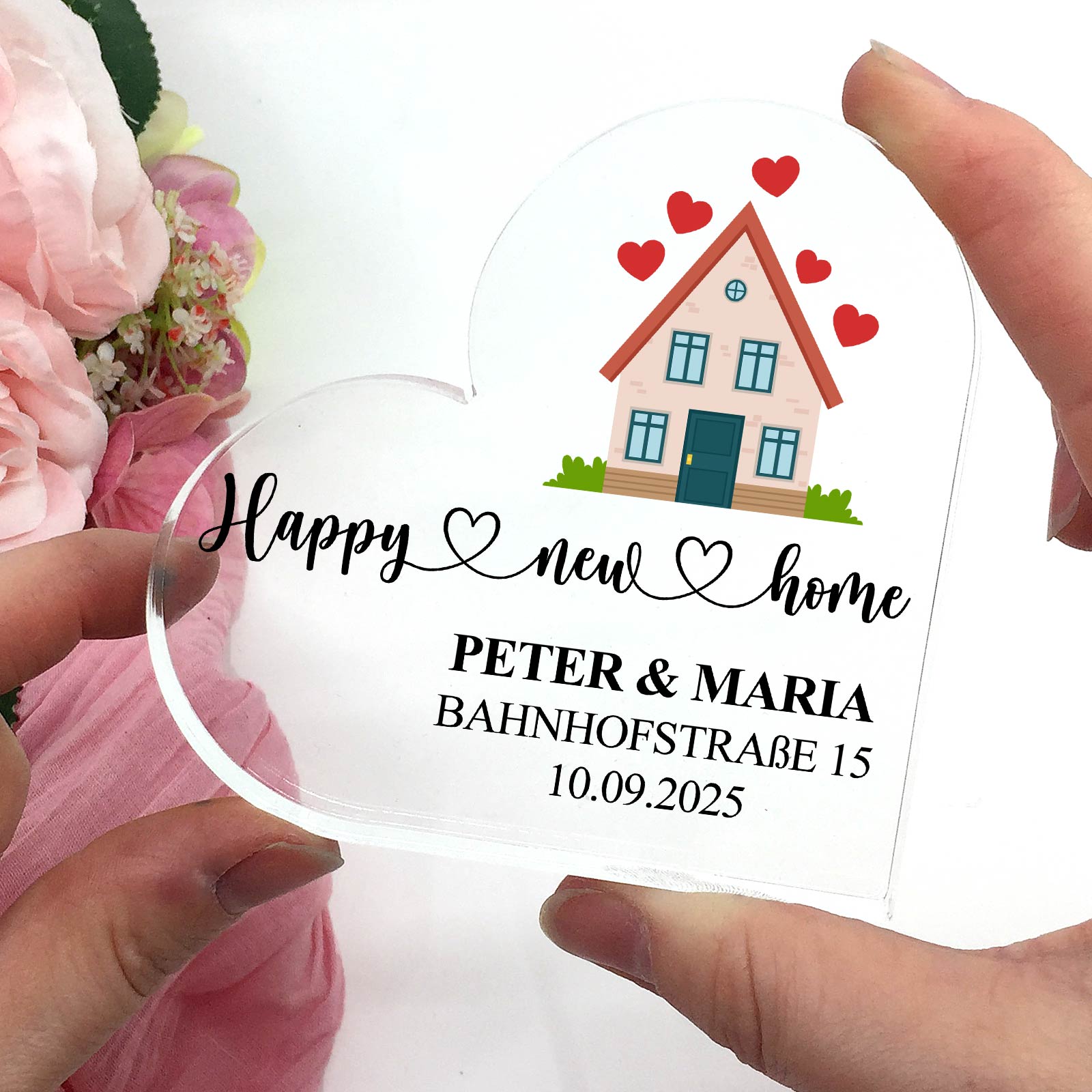 Happy new Home - Herz aus Plexiglas