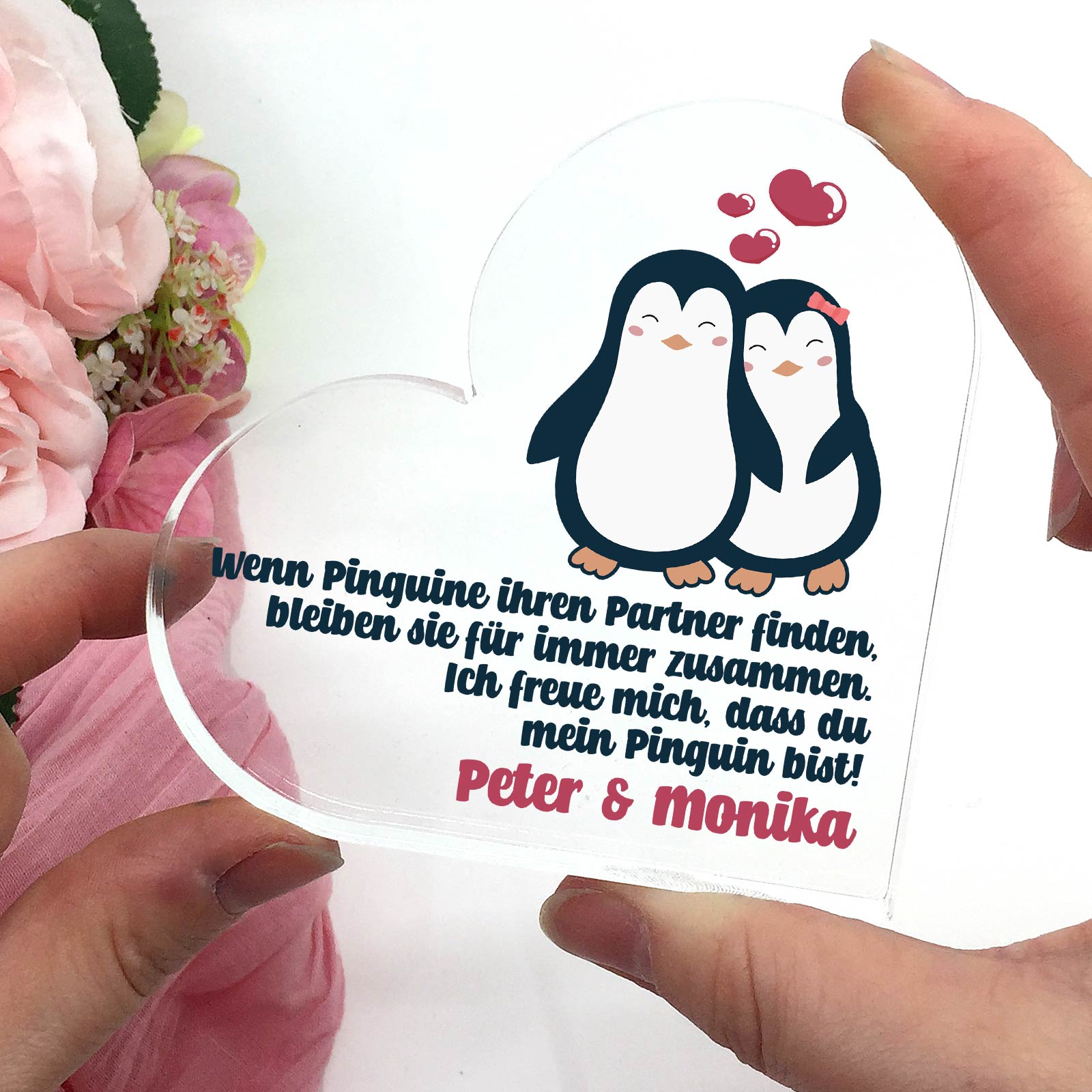 Wenn Pinguine ihren Partner finden - Herz aus Plexiglas