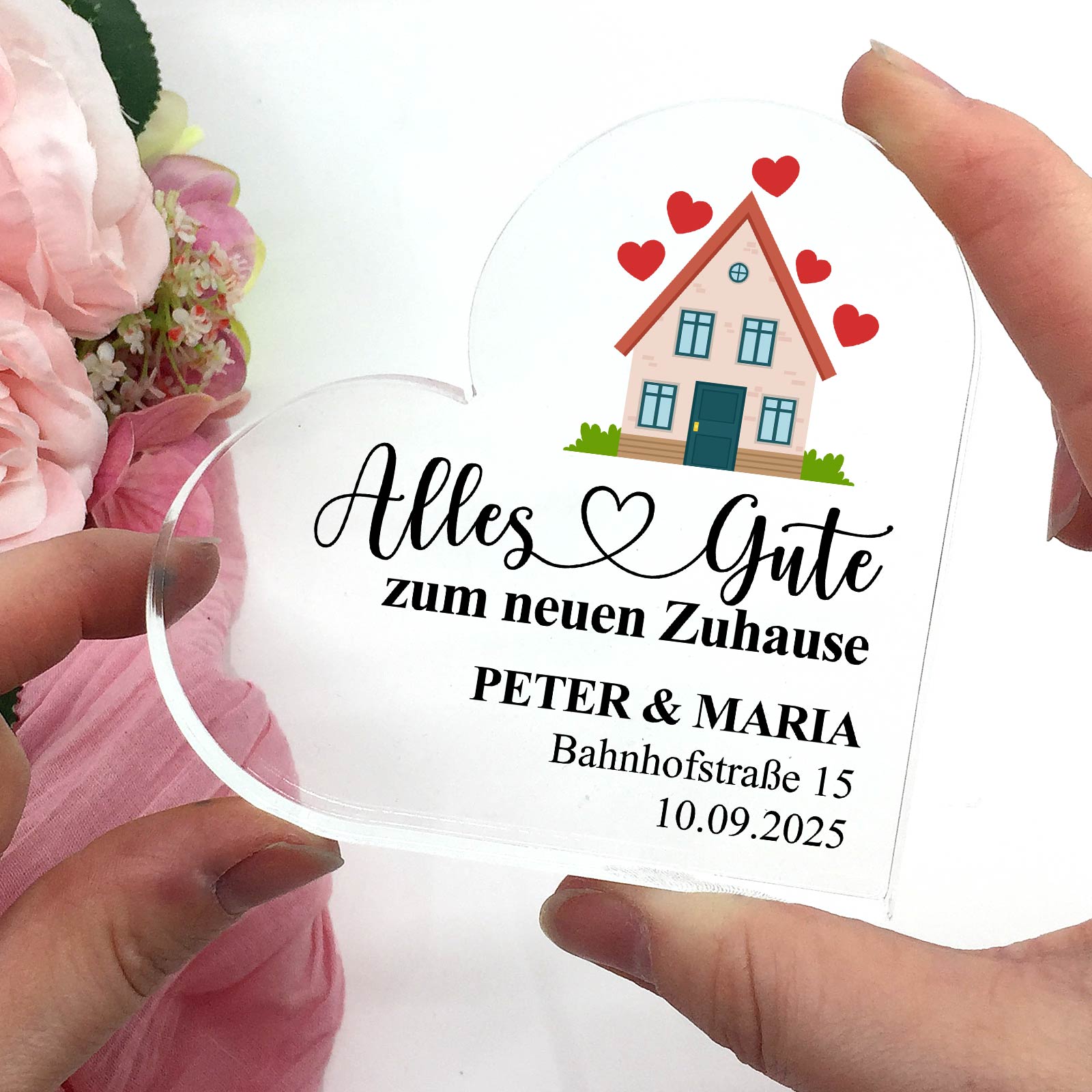 Alles Gute zum neuen Zuhause - Herz aus Plexiglas