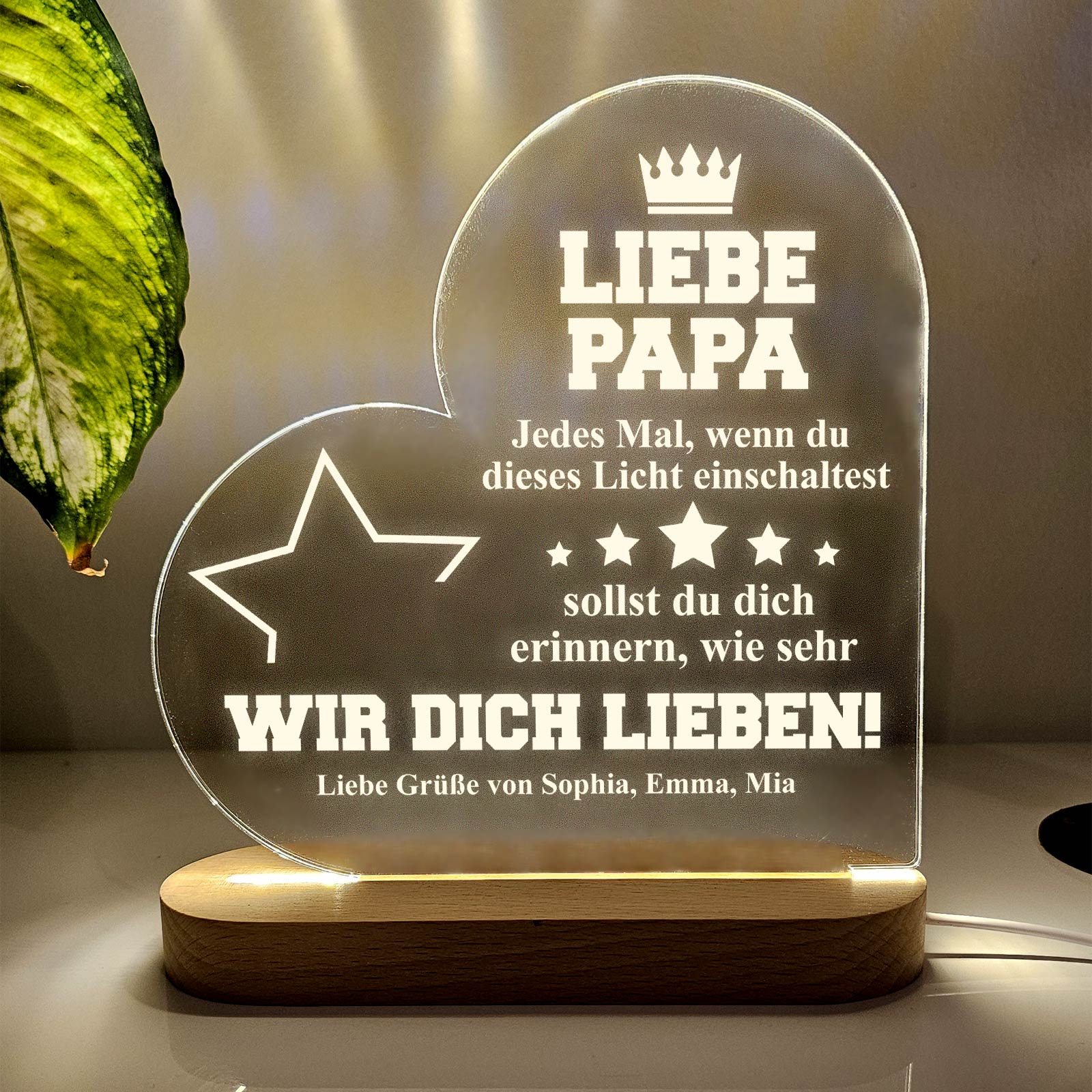 Erinnerungs-Herz-LED-Lampe für Papa oder Opa