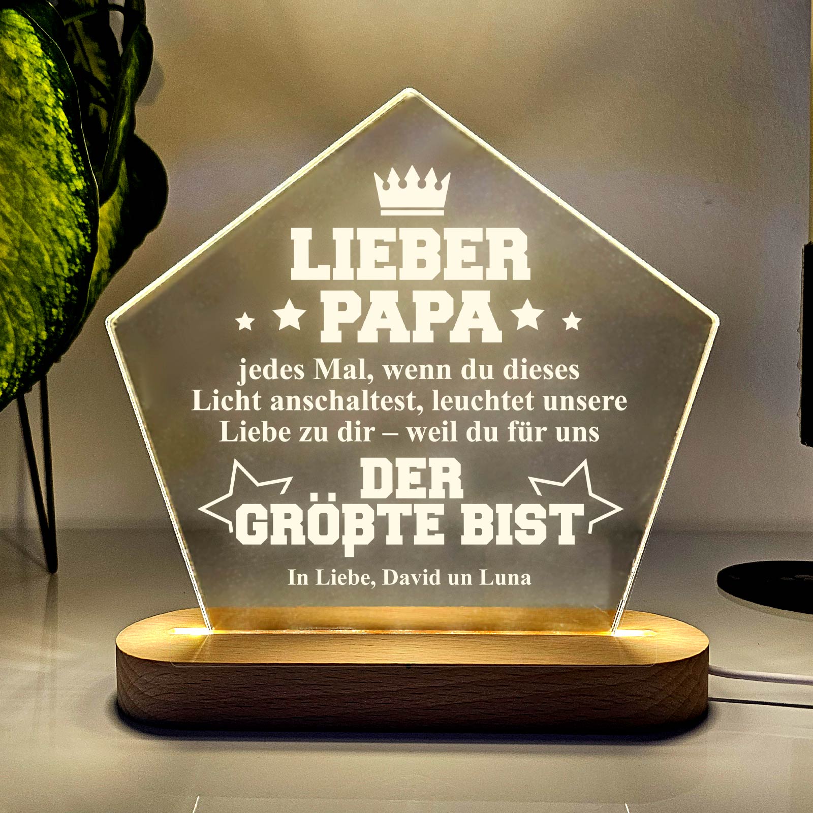 LED-Erinnerungslicht für Papa – Unsere Liebe leuchtet für dich
