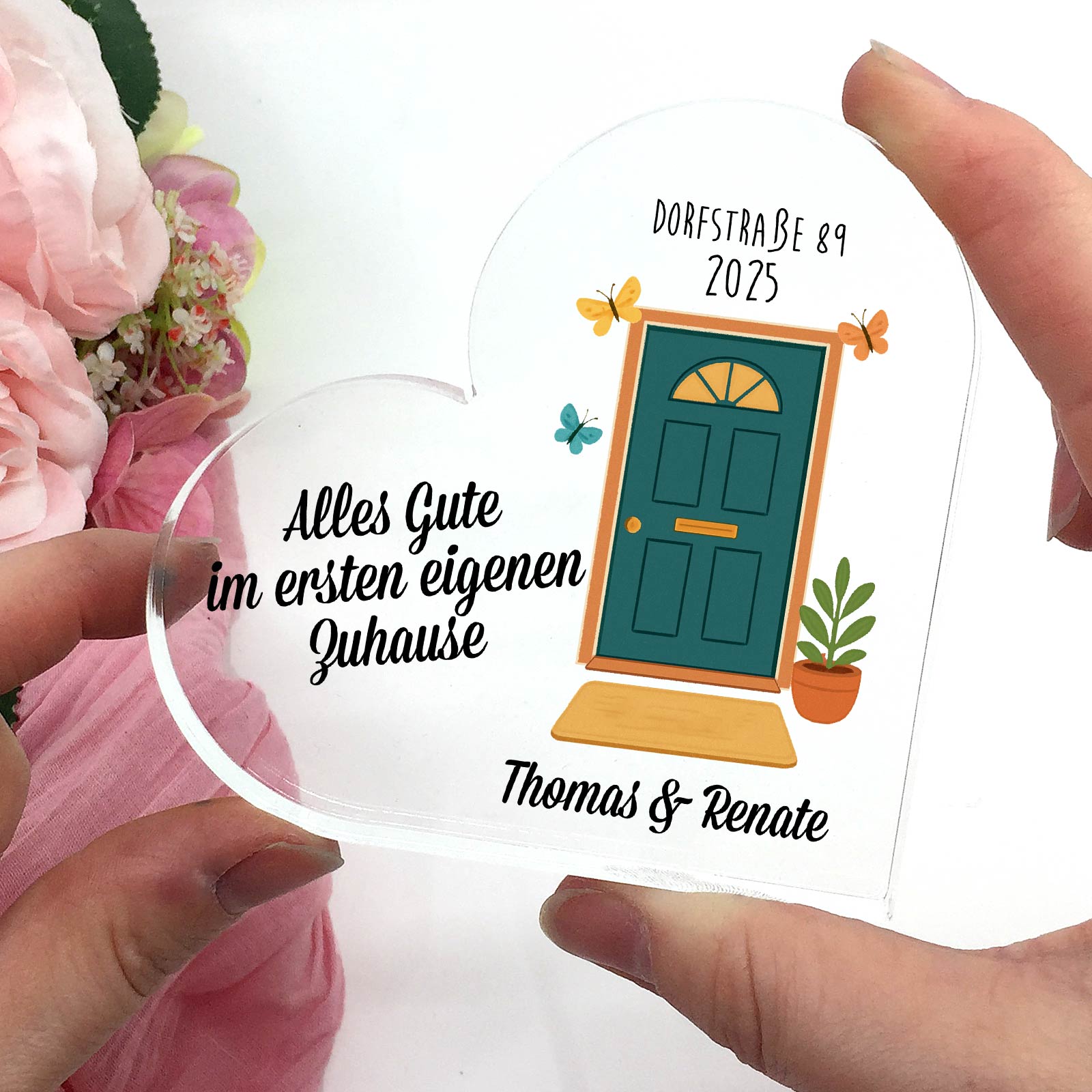Alles Gute im ersten eigenen Zuhause - Herz aus Plexiglas