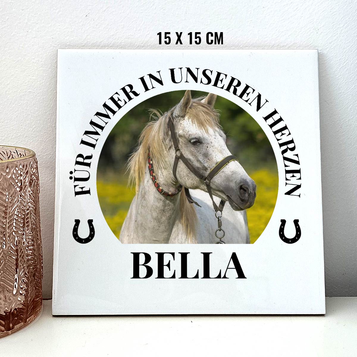 in unseren Herzen - Keramikkachel für Pferd