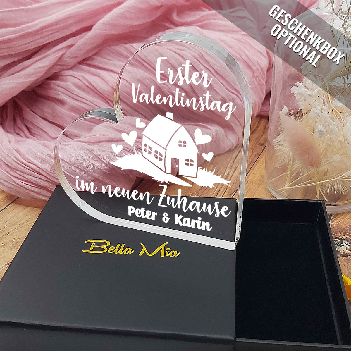 Erster Valentinstag im neuen Zuhause - Herz aus Plexiglas