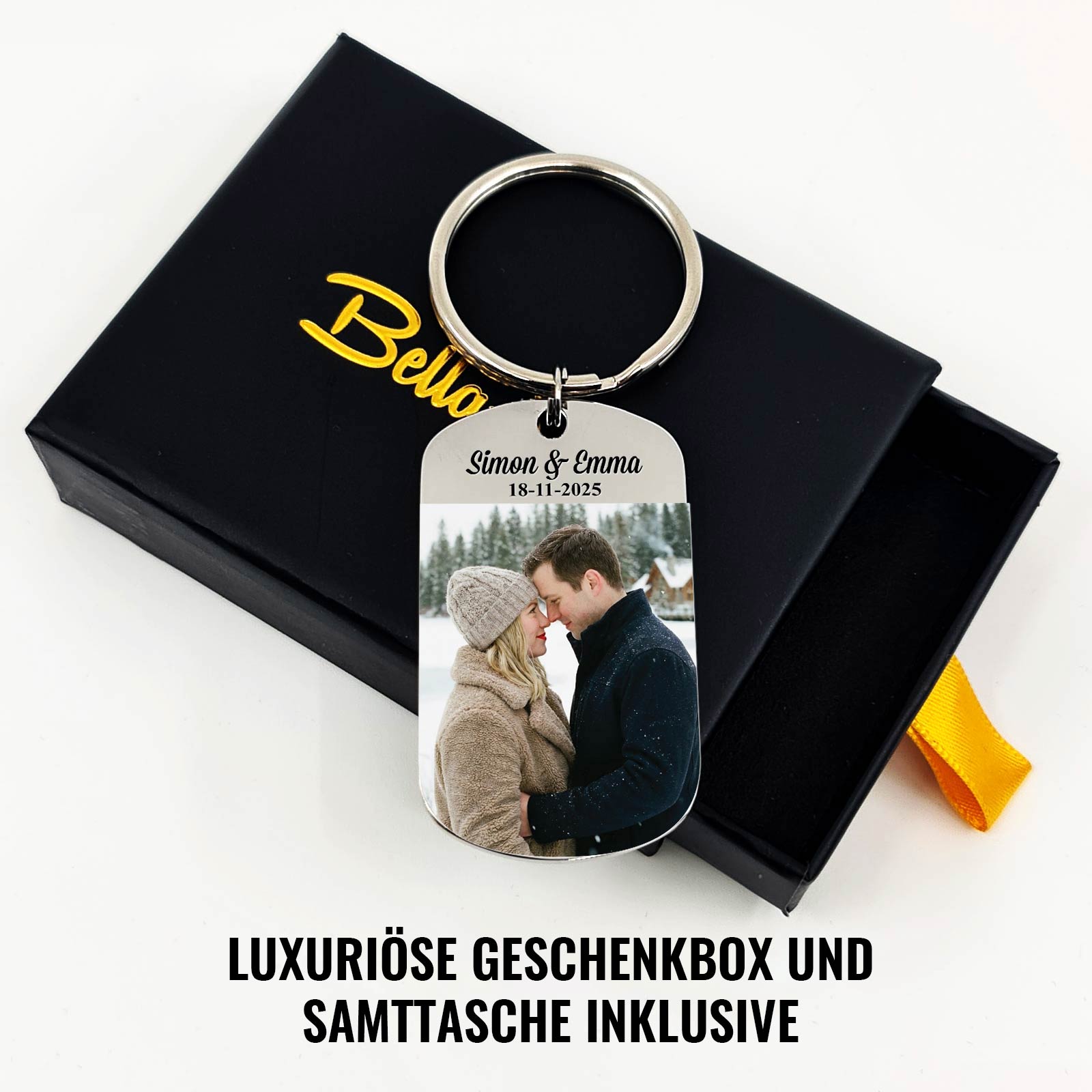 Fotoschlüsselanhänger mit Namen und Datum