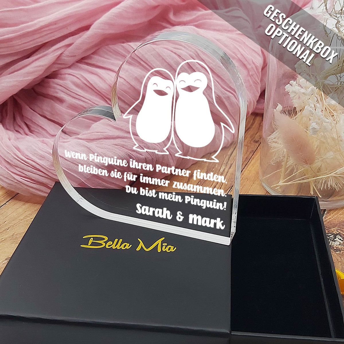 Wenn Pinguine ihren Partner finden – Plexiglas-Herz