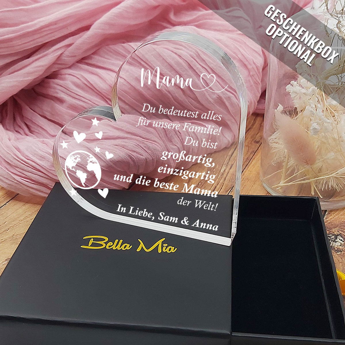 Du bedeutest alles für unsere Familie – Plexiglasherz