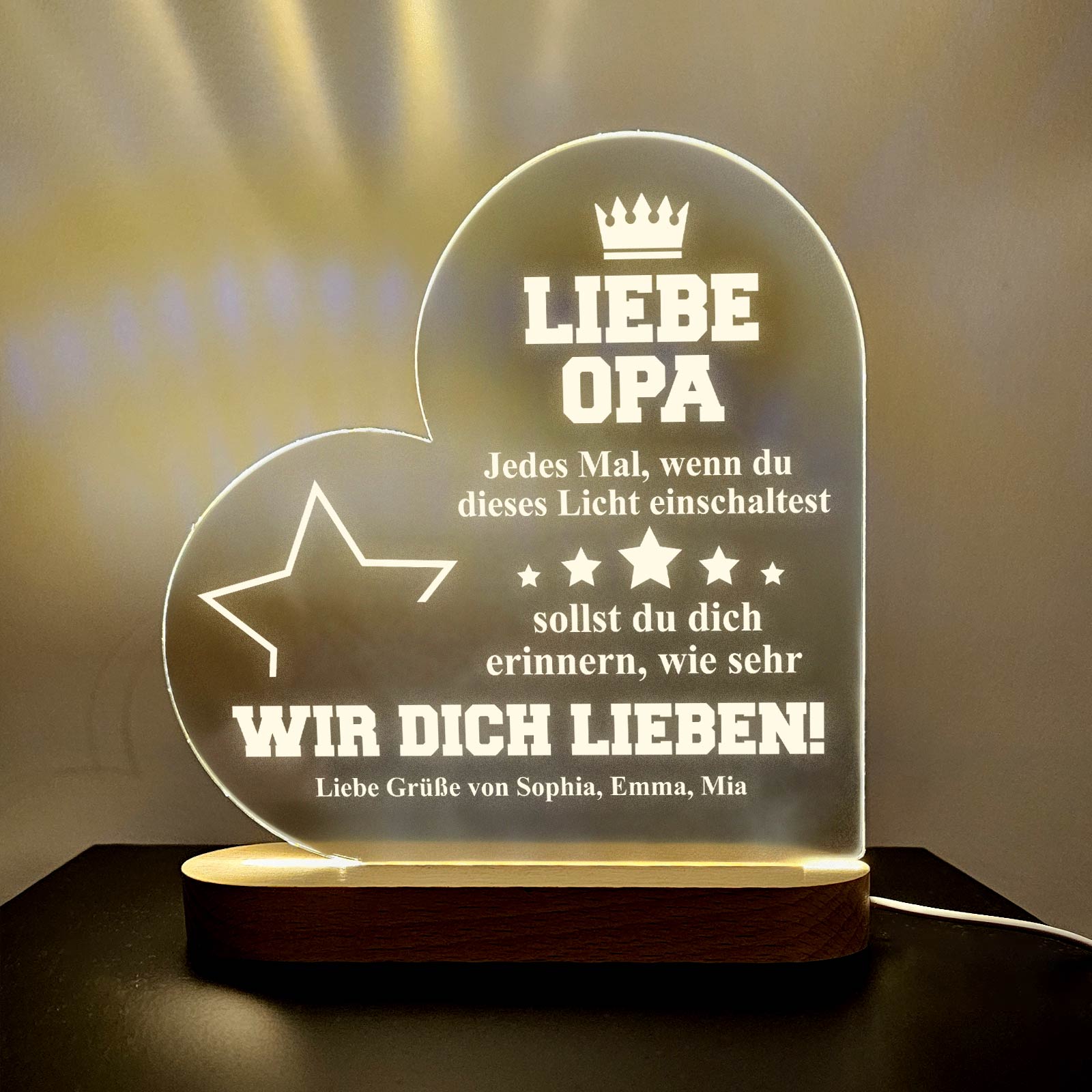 Erinnerungs-Herz-LED-Lampe für Papa oder Opa