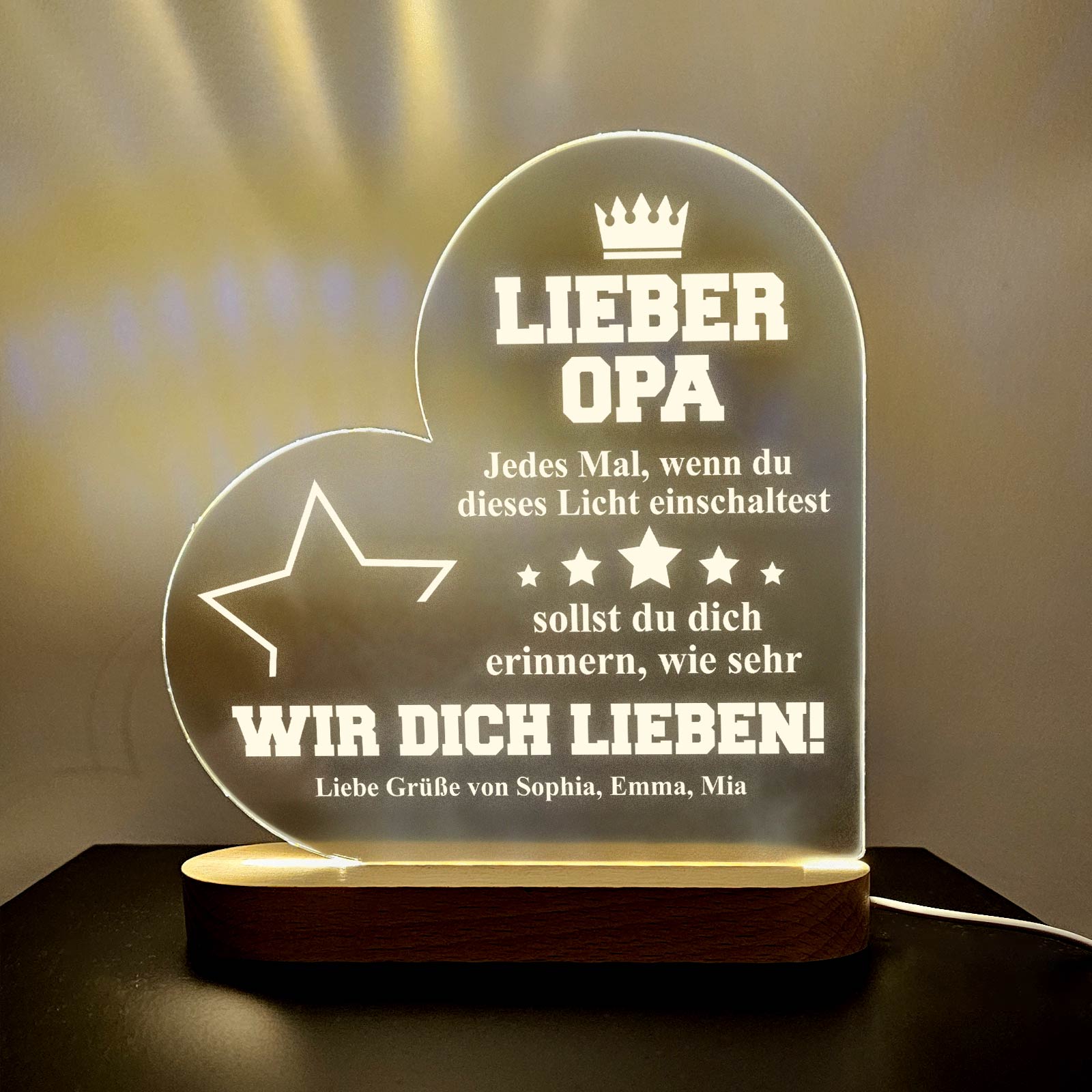 Erinnerungs-Herz-LED-Lampe für Papa oder Opa
