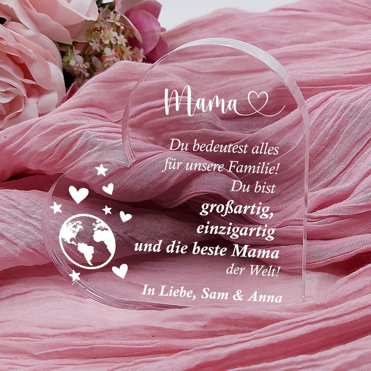 Du bedeutest alles für unsere Familie – Plexiglasherz
