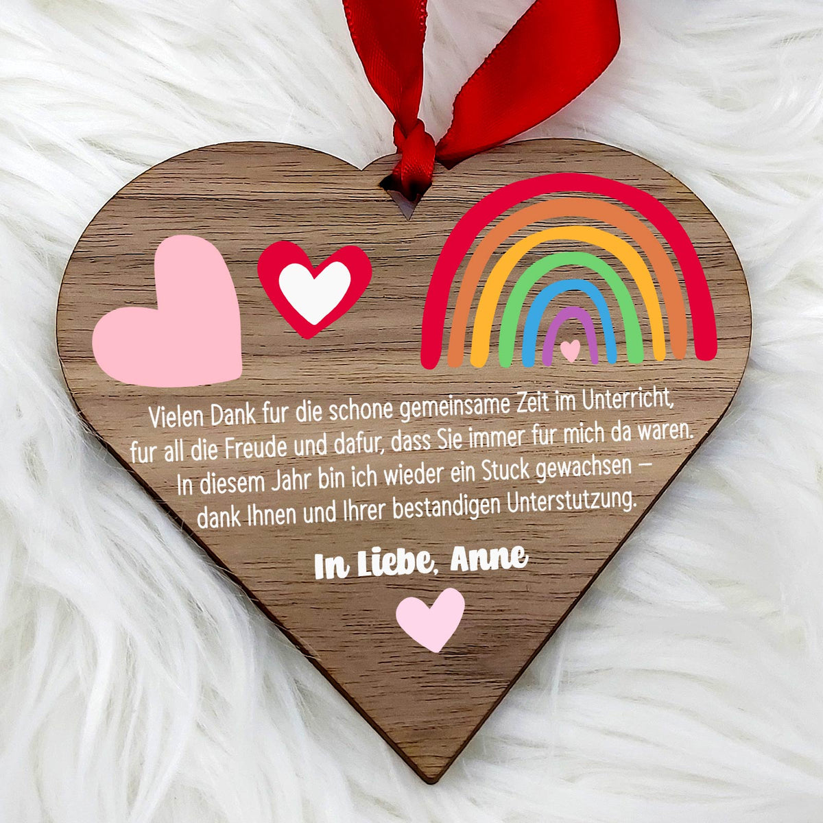 Danke, liebe Lehrerin – Herz aus Nussbaumholz