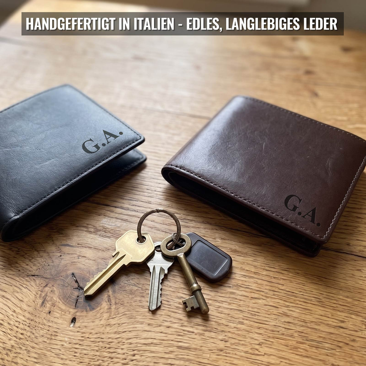 Gravierte Ledergeldbörse mit Initialen