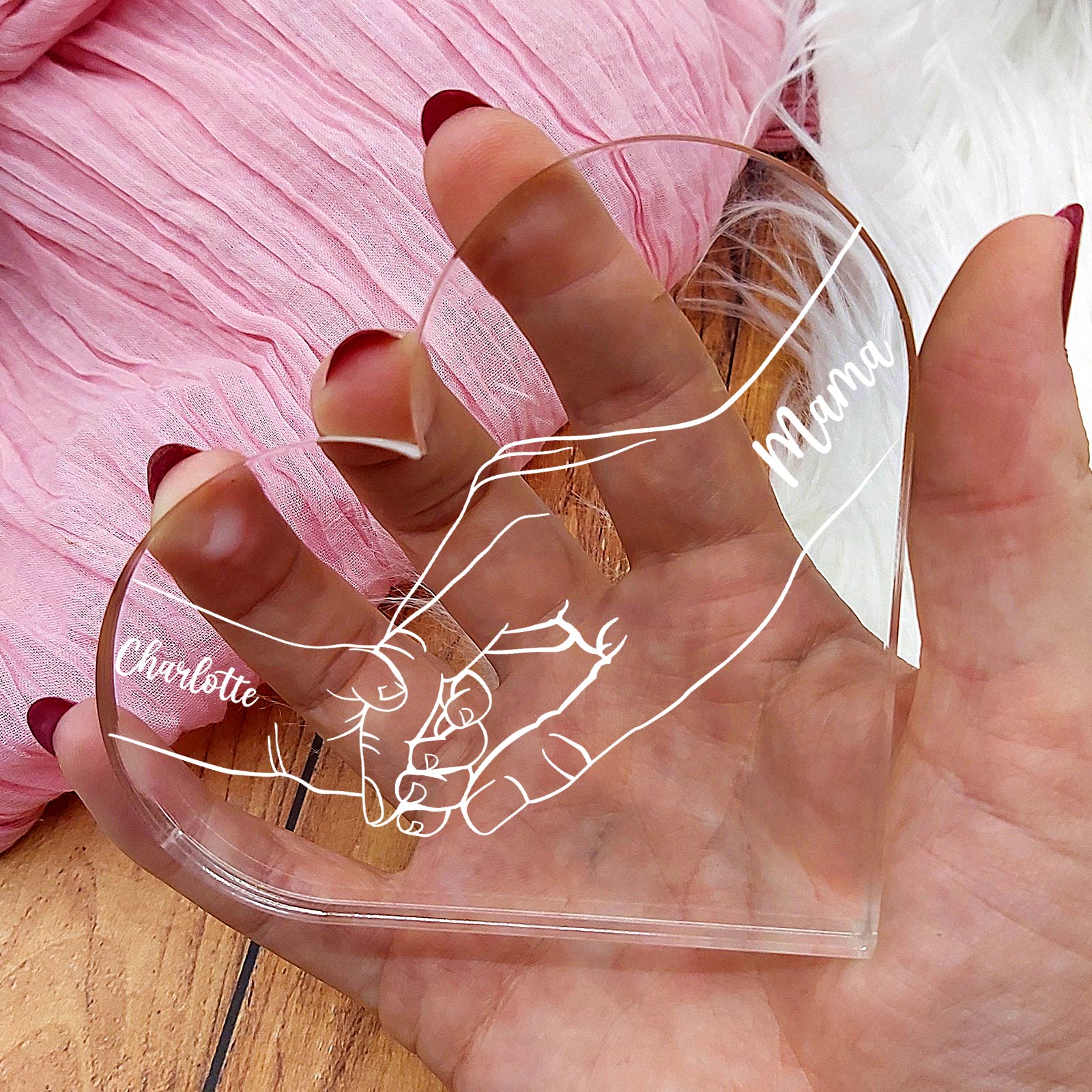 Familienhände Herz aus Plexiglas