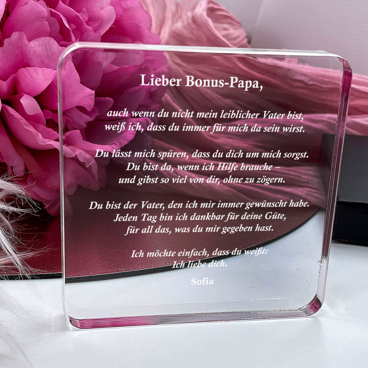 Geschenk für Bonus-Papa: Emotionale Plexiglas-Plakette mit Widmung
