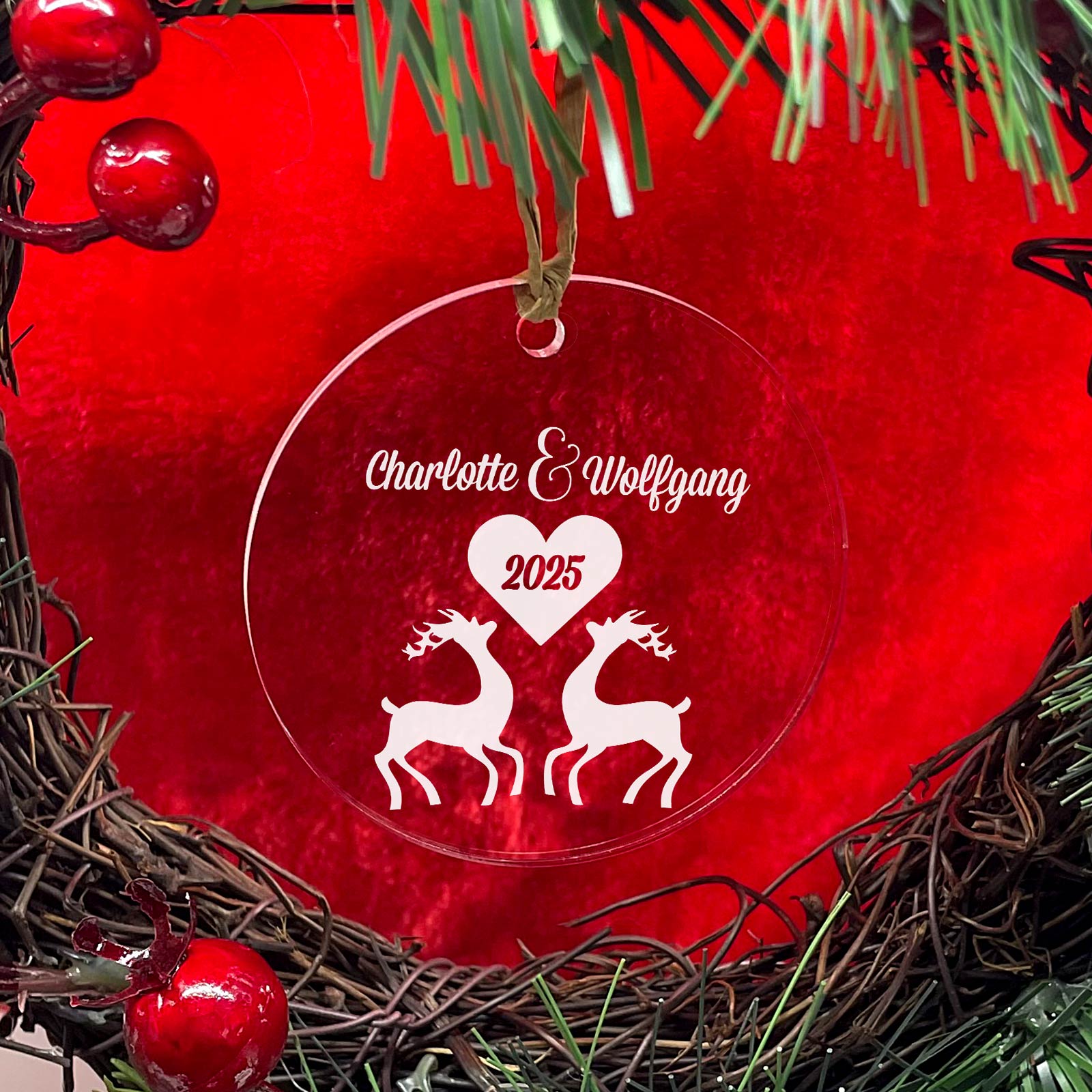 Plexiglas Weihnachtsdeko Rentierliebe