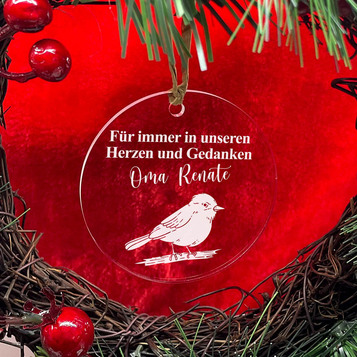 In erinnerung - Rotkehlchen Weihnachtsdeko aus Plexiglas