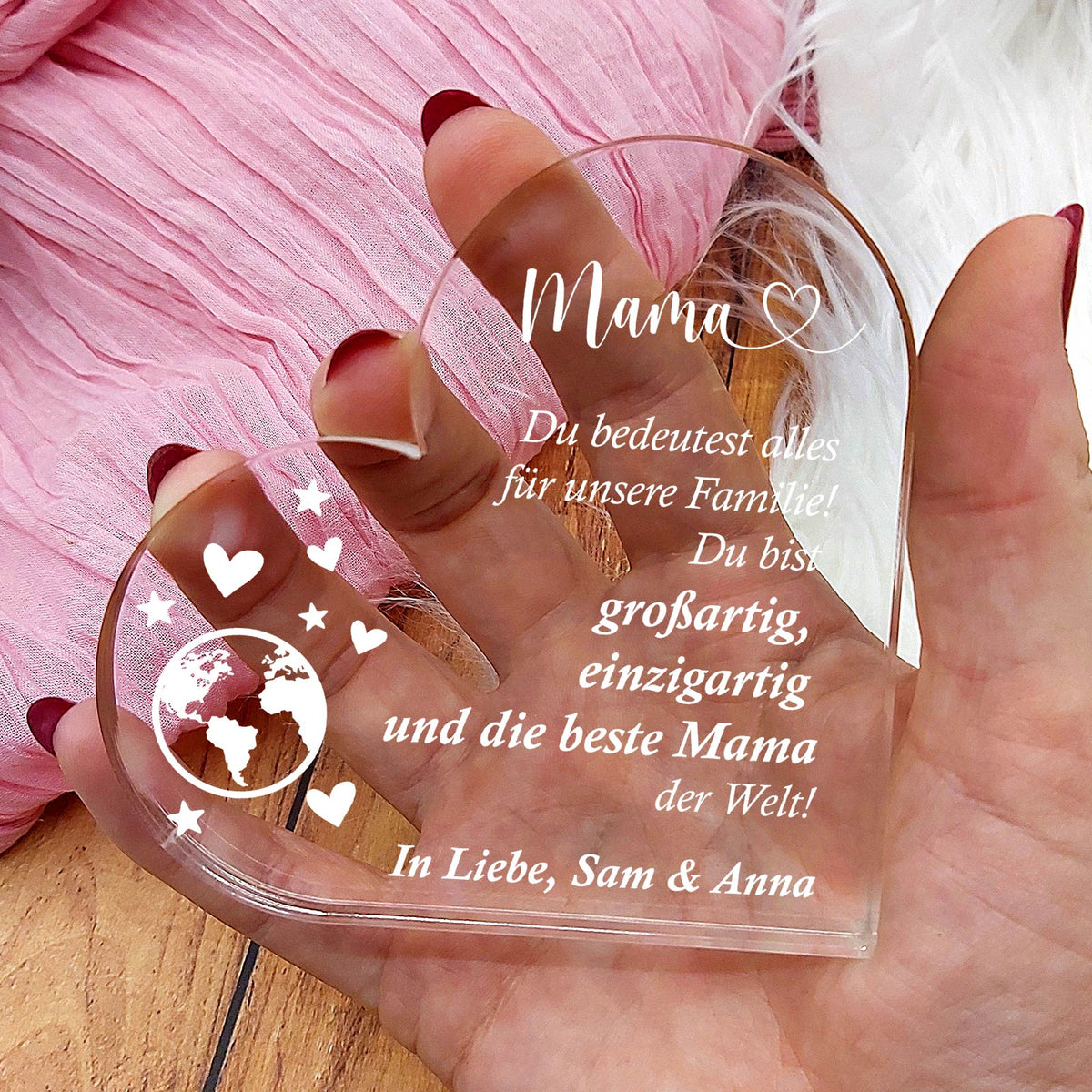 Du bedeutest alles für unsere Familie – Plexiglasherz