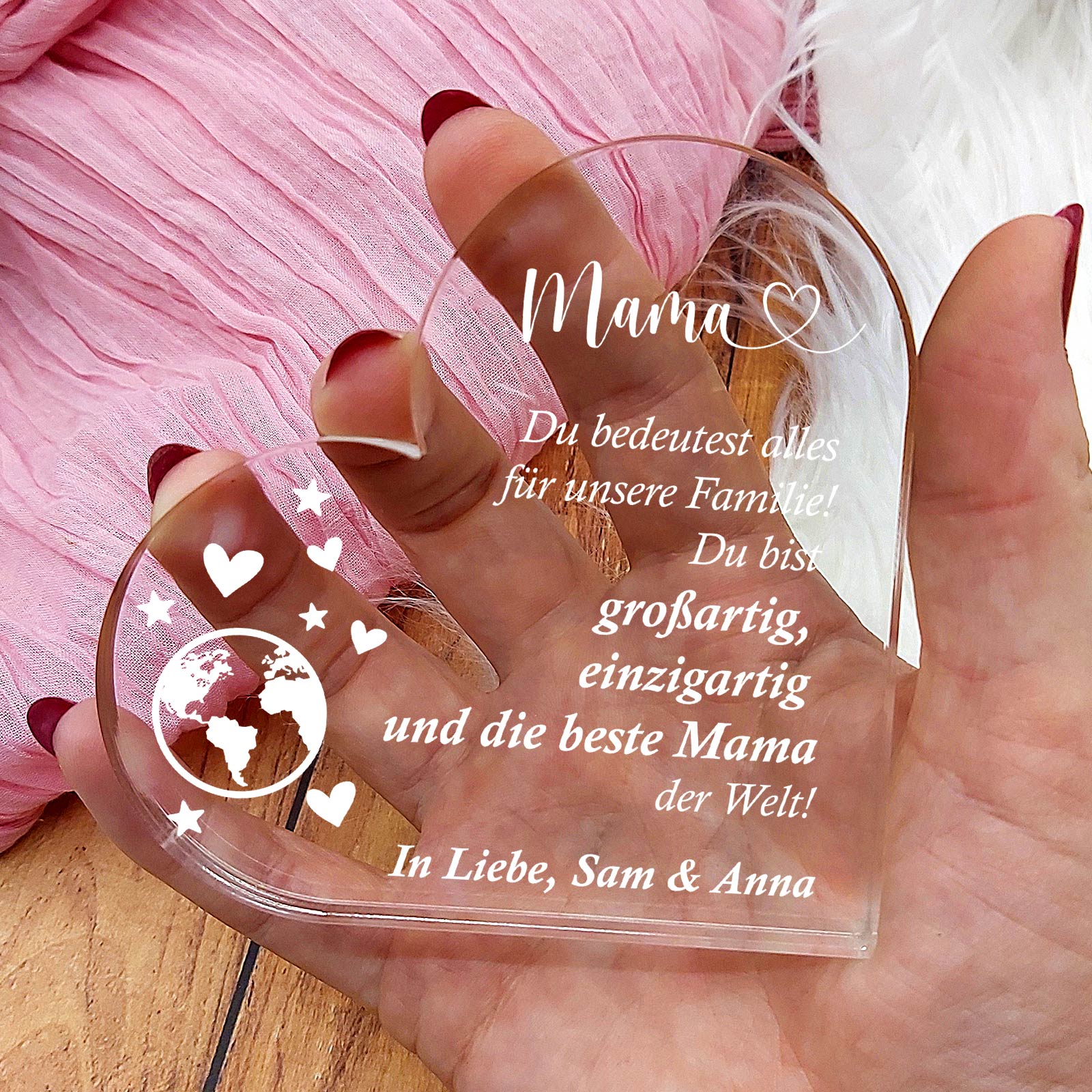 Du bedeutest alles für unsere Familie – Plexiglasherz