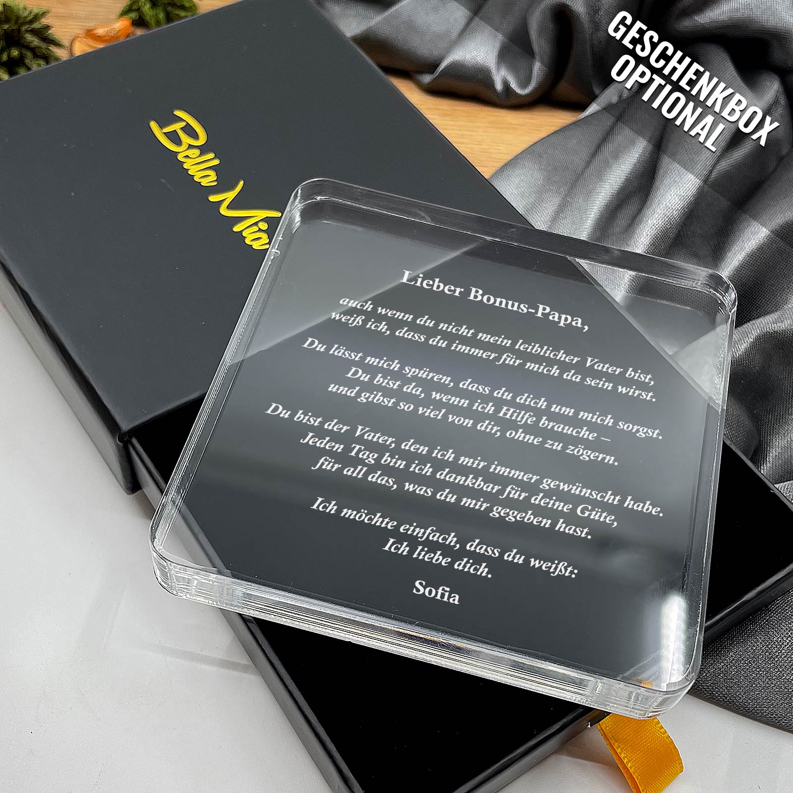 Geschenk für Bonus-Papa: Emotionale Plexiglas-Plakette mit Widmung