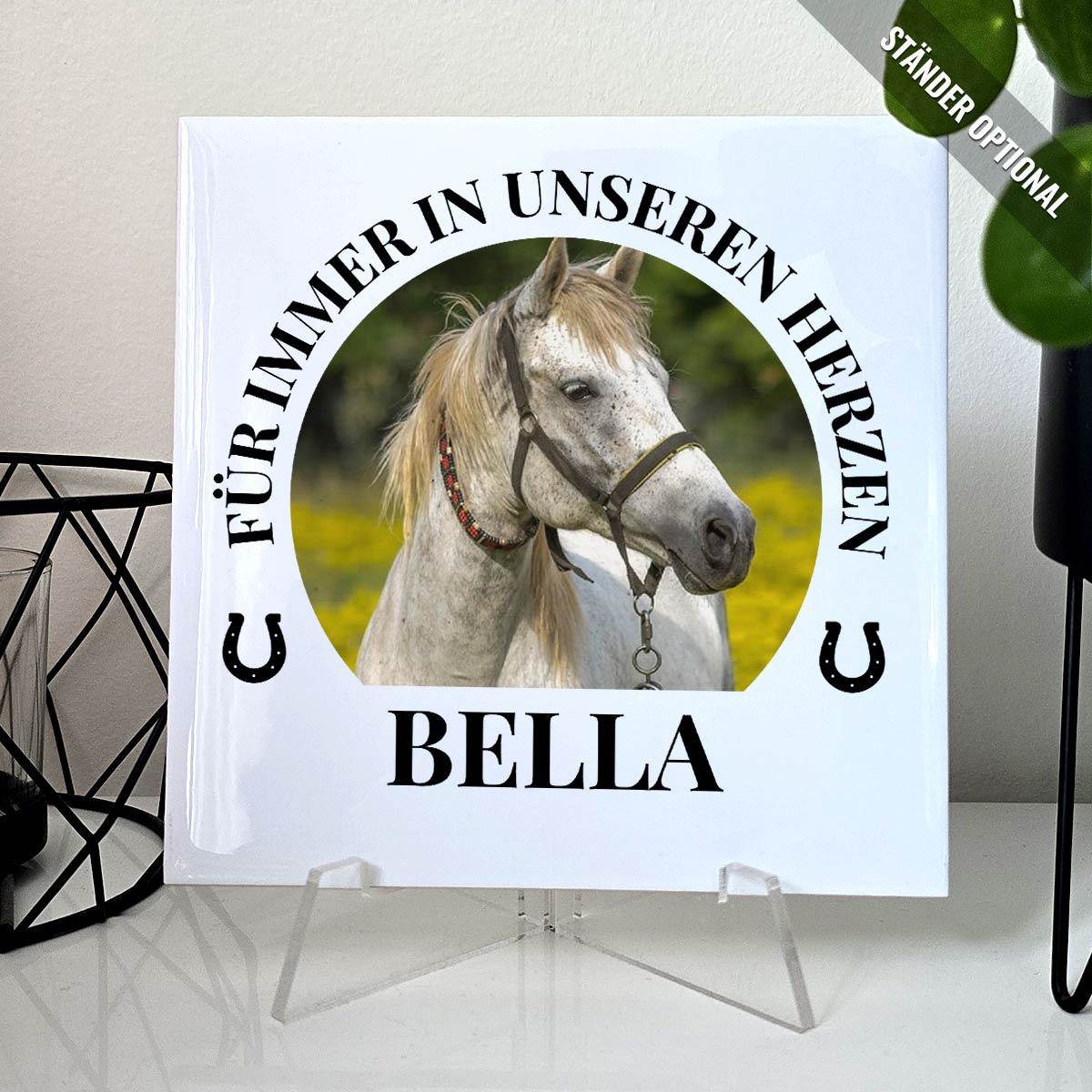 in unseren Herzen - Keramikkachel für Pferd