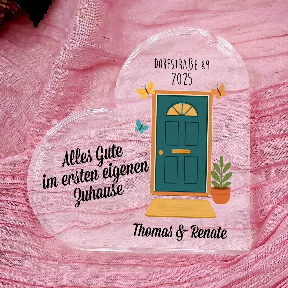 Alles Gute im ersten eigenen Zuhause - Herz aus Plexiglas
