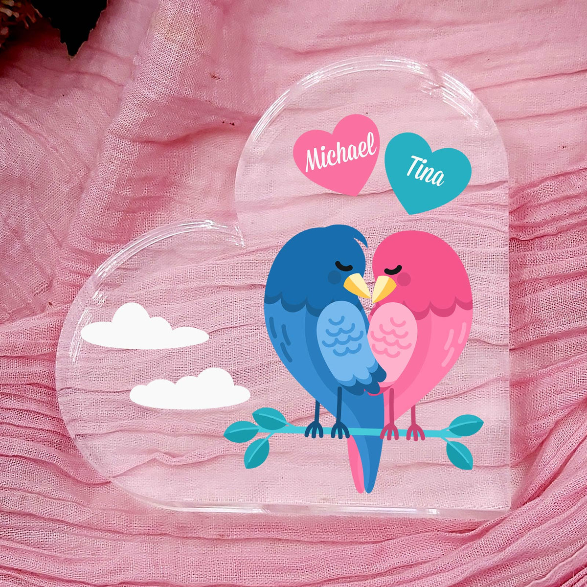 Liebesvögel – Plexiglasherz