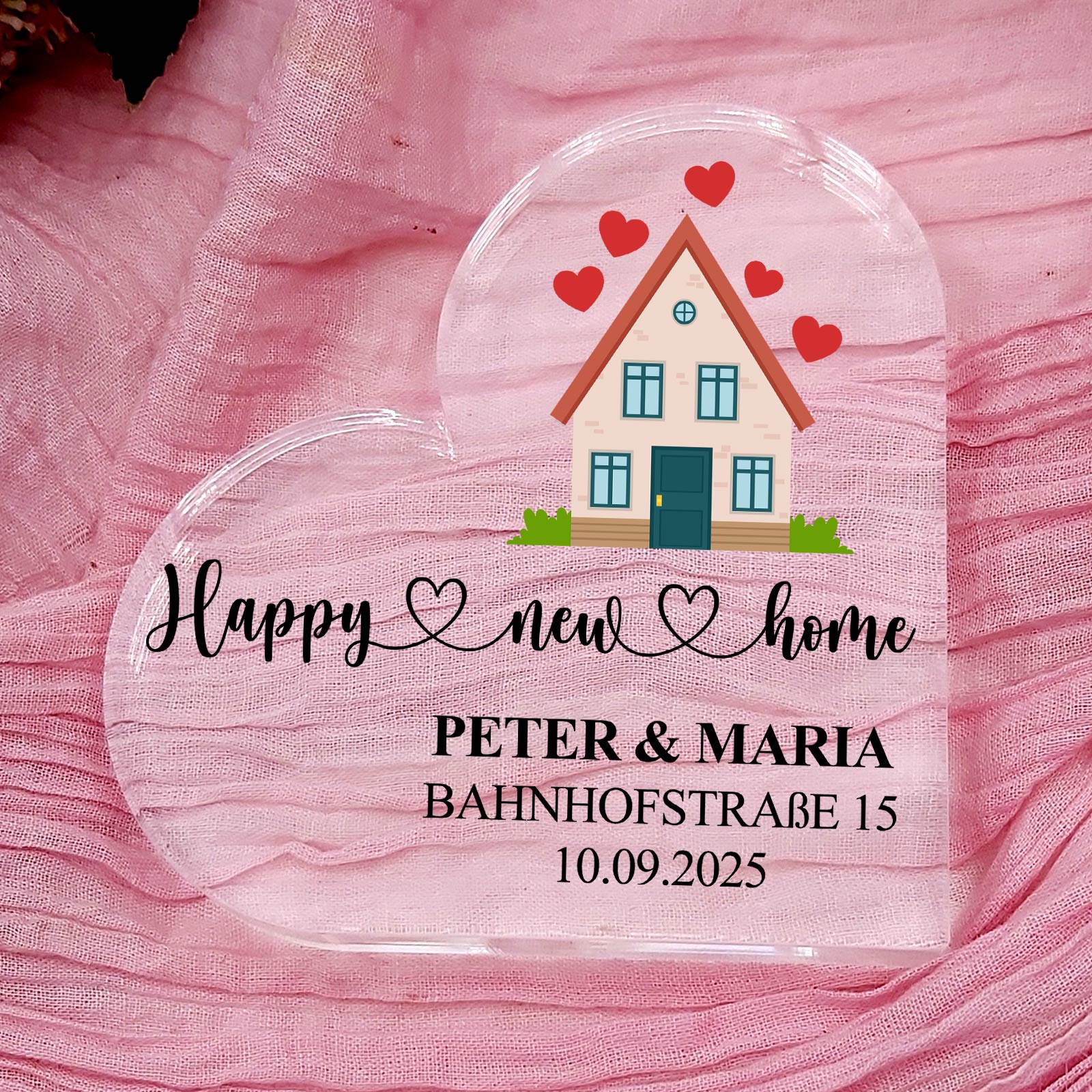 Happy new Home - Herz aus Plexiglas
