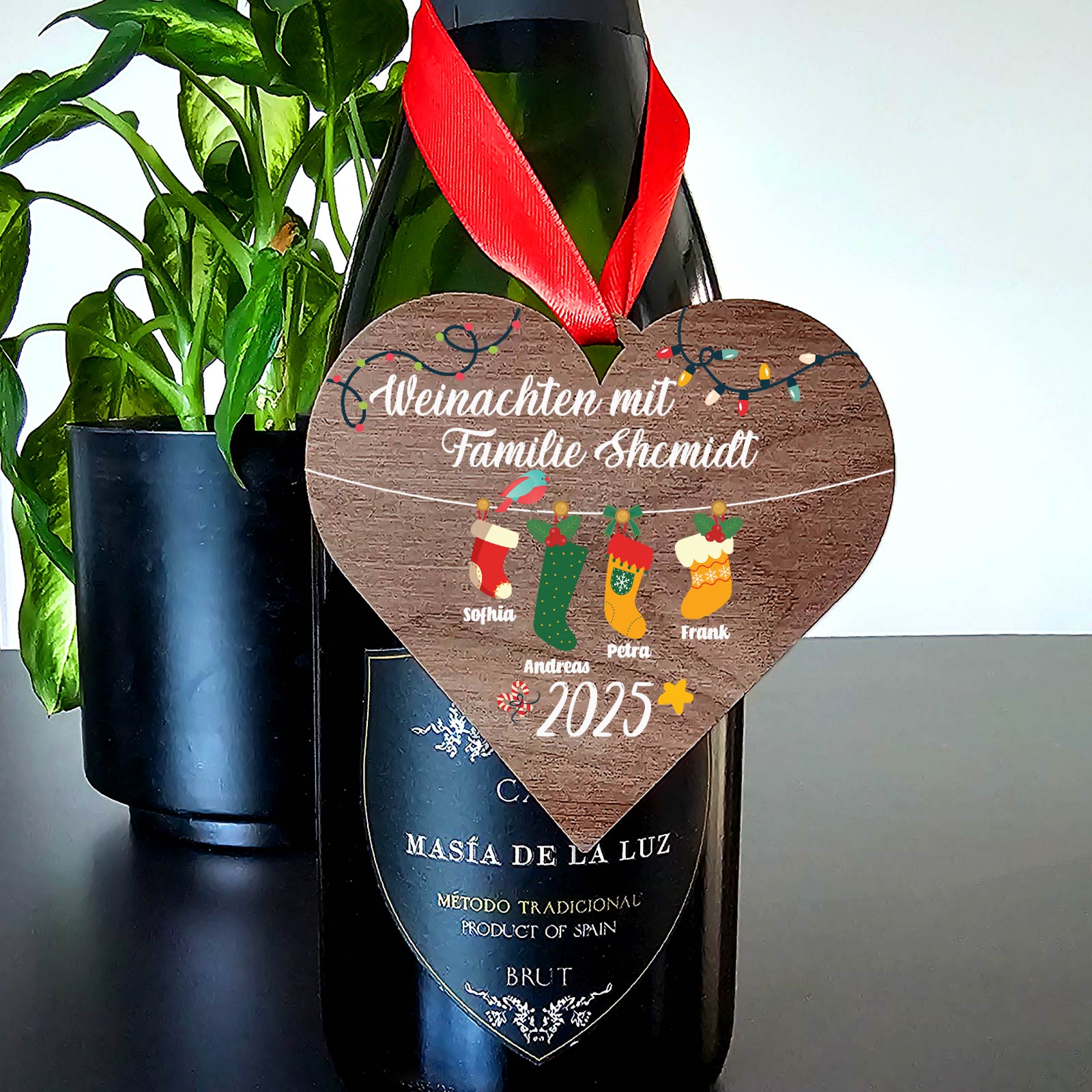 Familien-Weihnachtssocken - Weihnachtsdeko aus Walnussholz