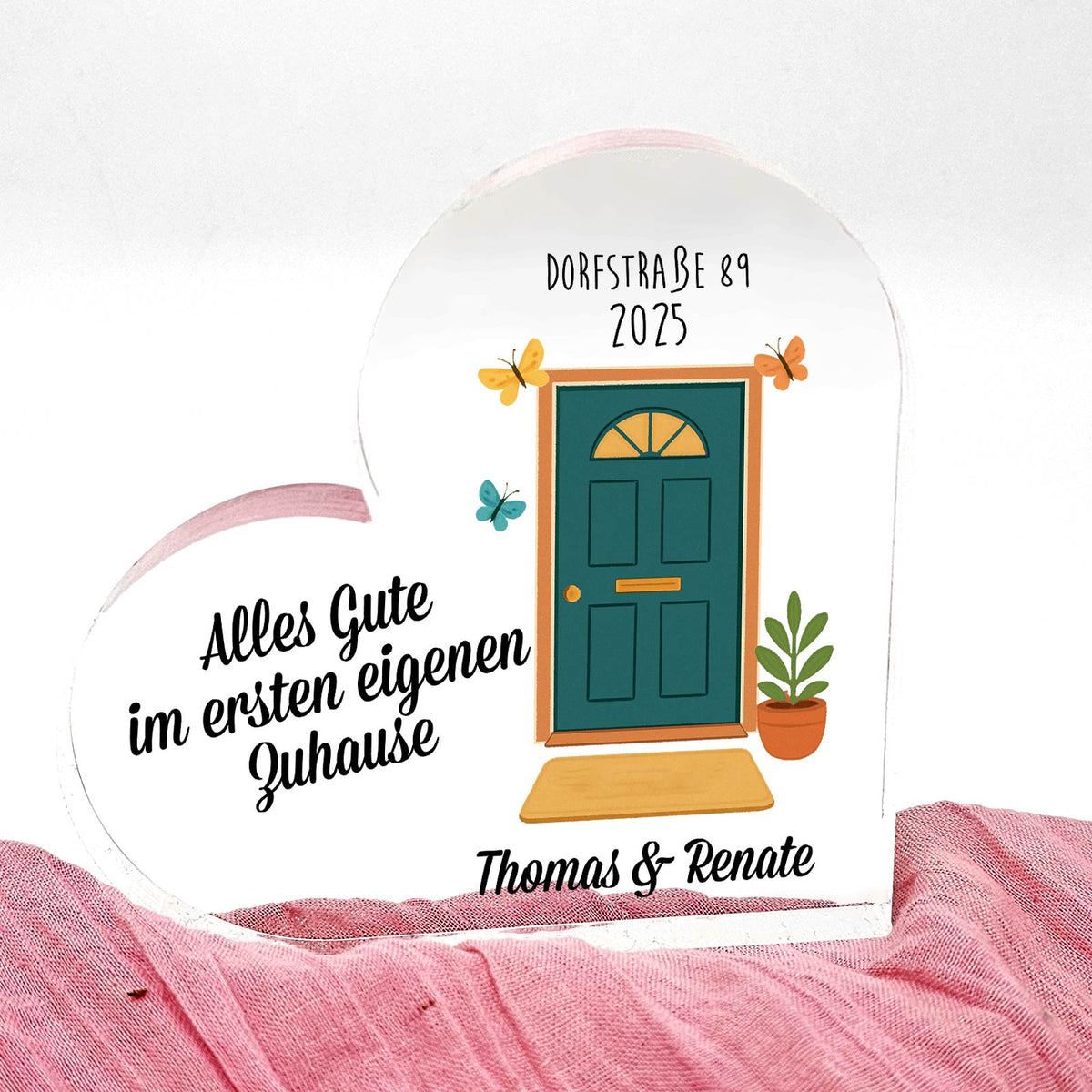 Alles Gute im ersten eigenen Zuhause - Herz aus Plexiglas