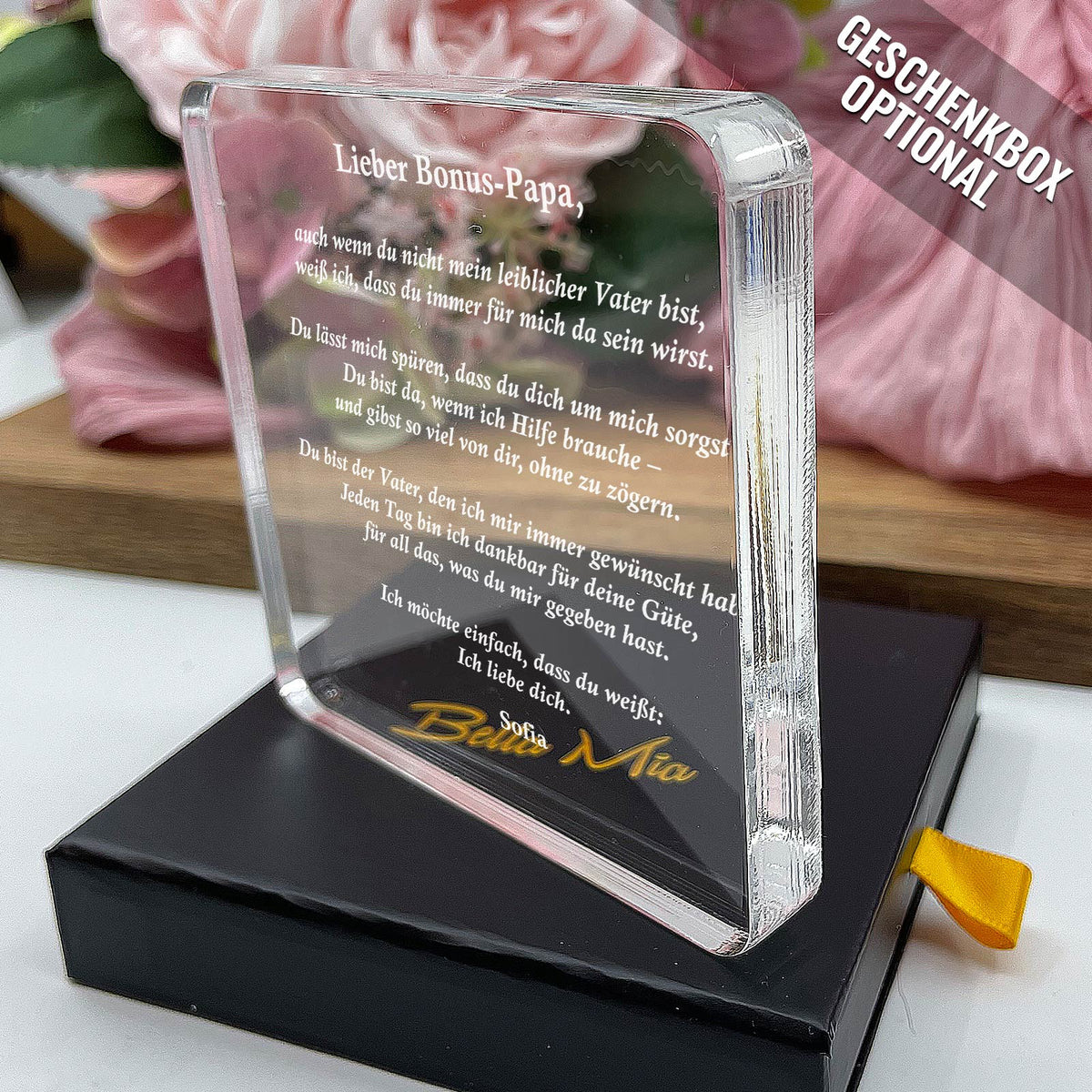 Geschenk für Bonus-Papa: Emotionale Plexiglas-Plakette mit Widmung