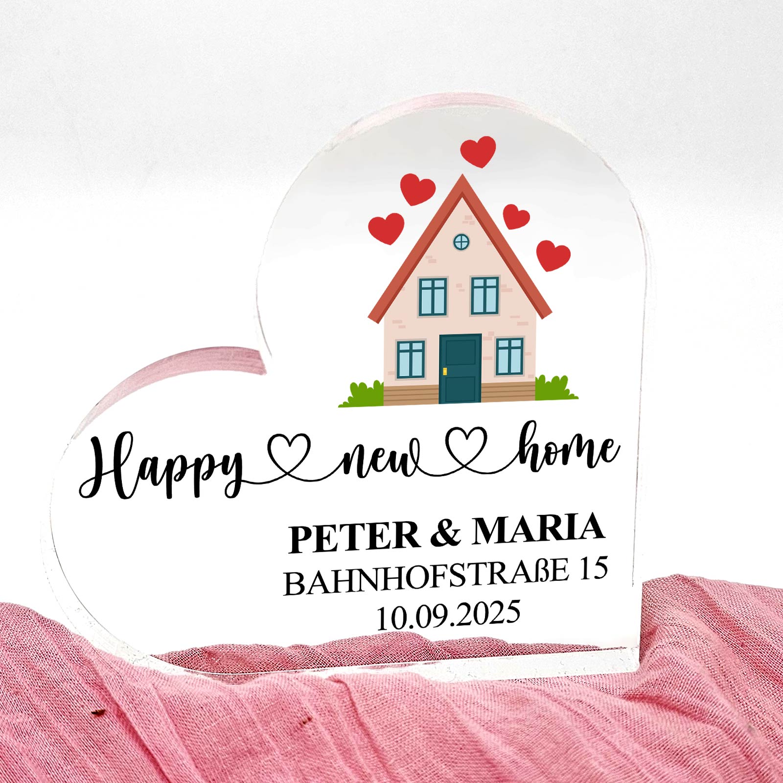 Happy new Home - Herz aus Plexiglas