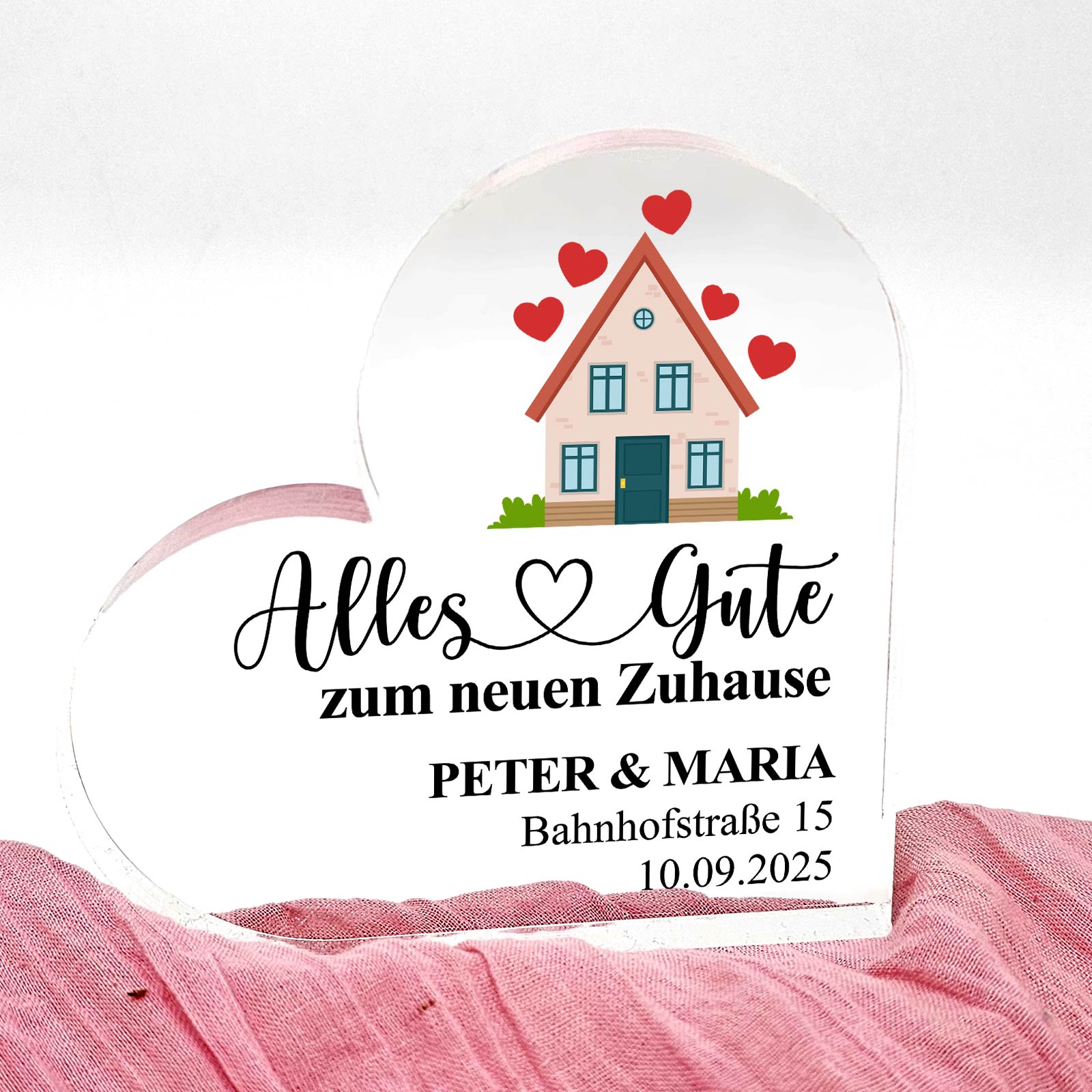 Alles Gute zum neuen Zuhause - Herz aus Plexiglas