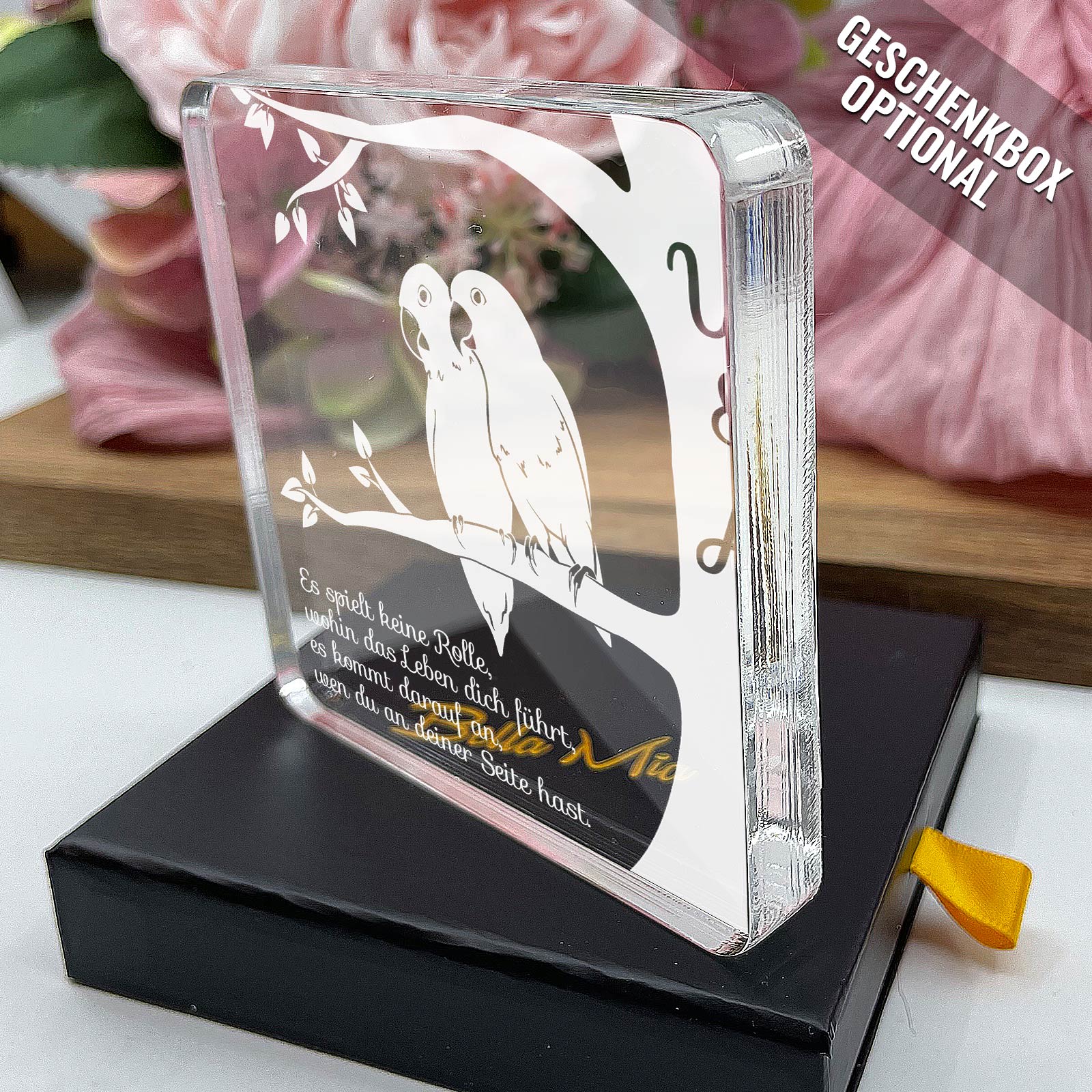 Liebesvögel – Ein Zeichen der Liebe- Plexiglas-Plakette