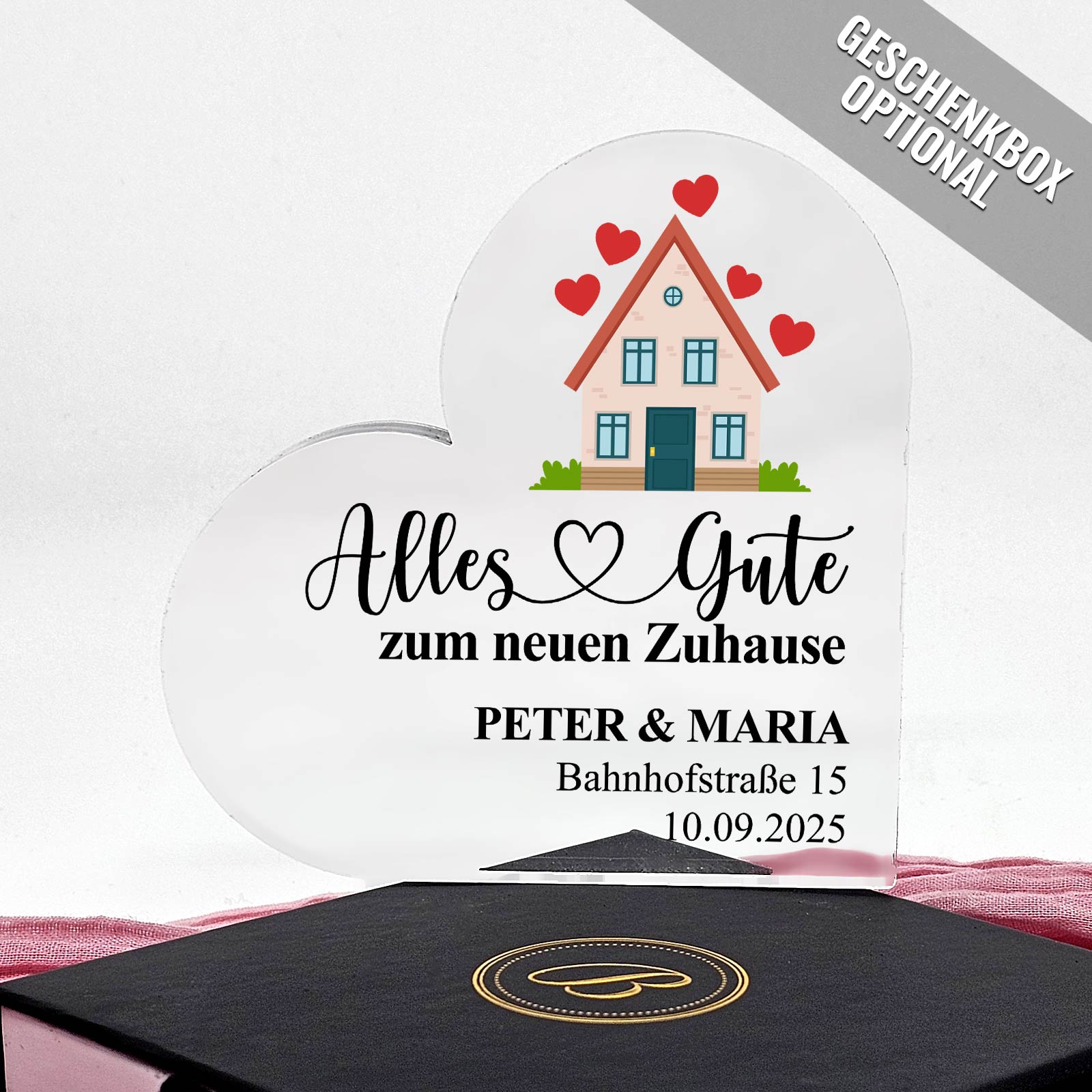 Alles Gute zum neuen Zuhause - Herz aus Plexiglas