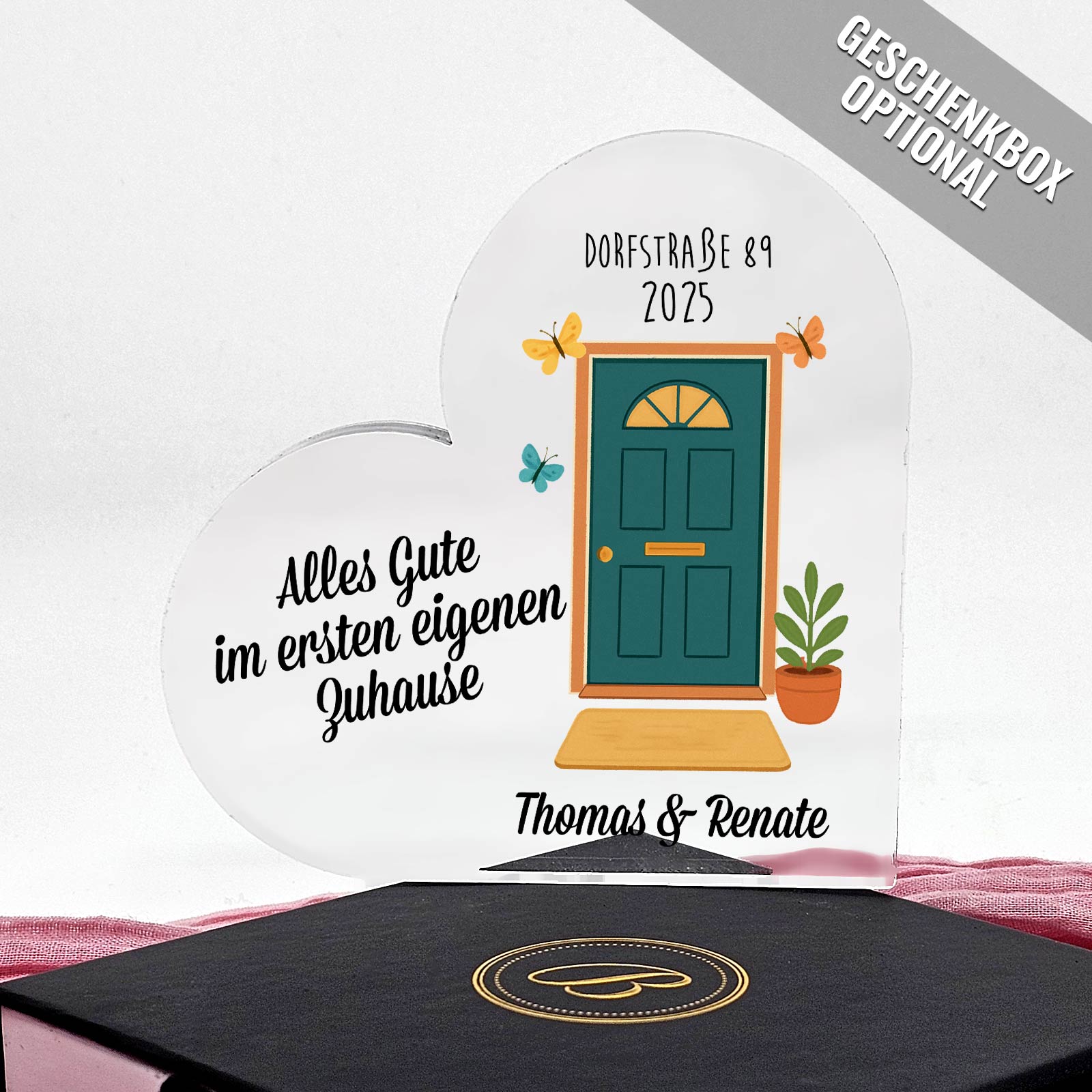 Alles Gute im ersten eigenen Zuhause - Herz aus Plexiglas