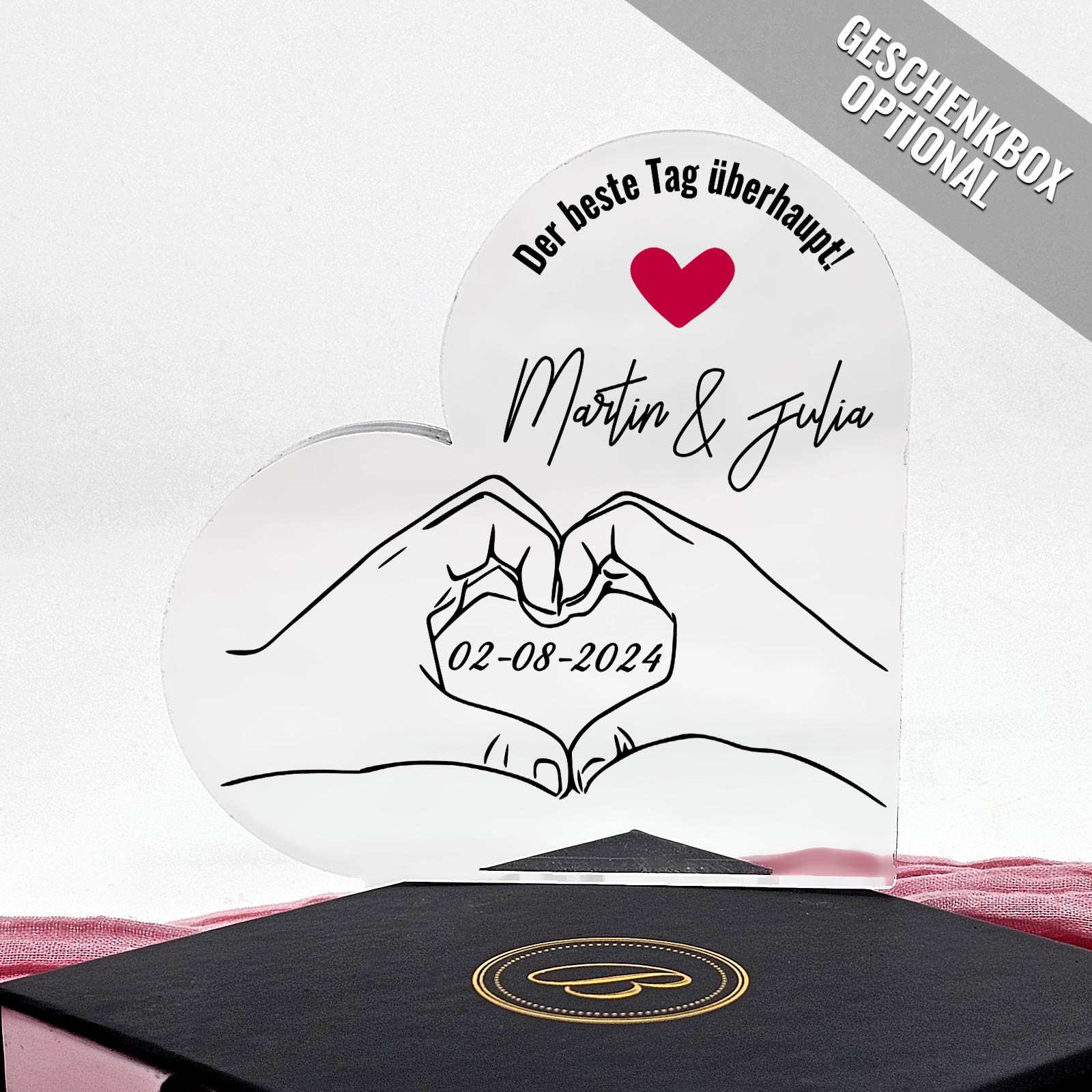 Herzformende Hände – Plexiglasherz