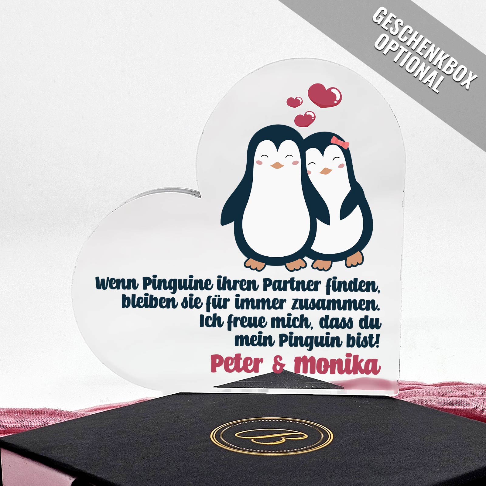 Wenn Pinguine ihren Partner finden - Herz aus Plexiglas