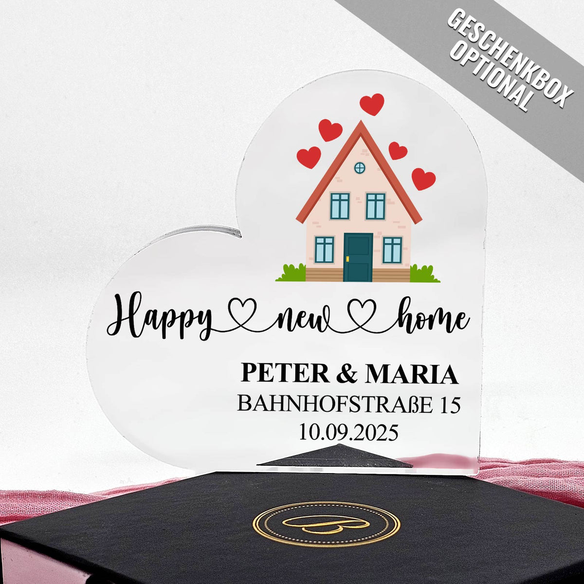 Happy new Home - Herz aus Plexiglas